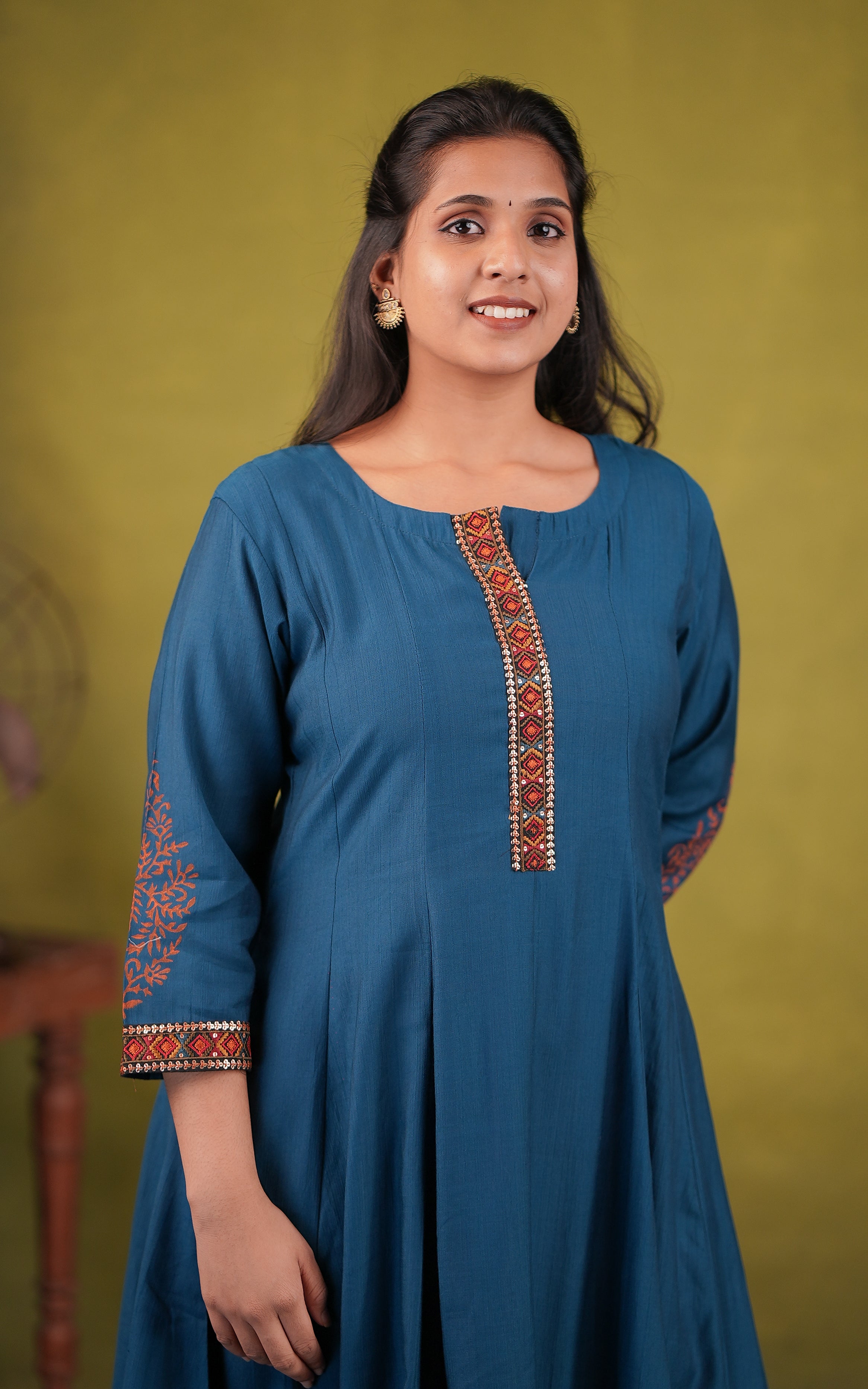 Casual wear blue cotton anarkali for women