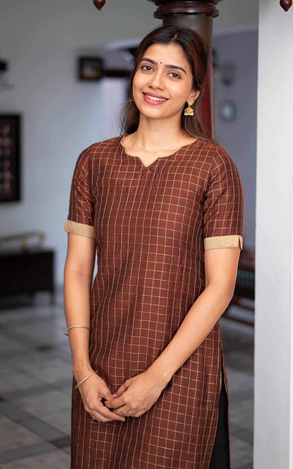 Instore – Brown Dharmika Kurti Set for Women – Cotton – Casual Wear – Ethnic Wear