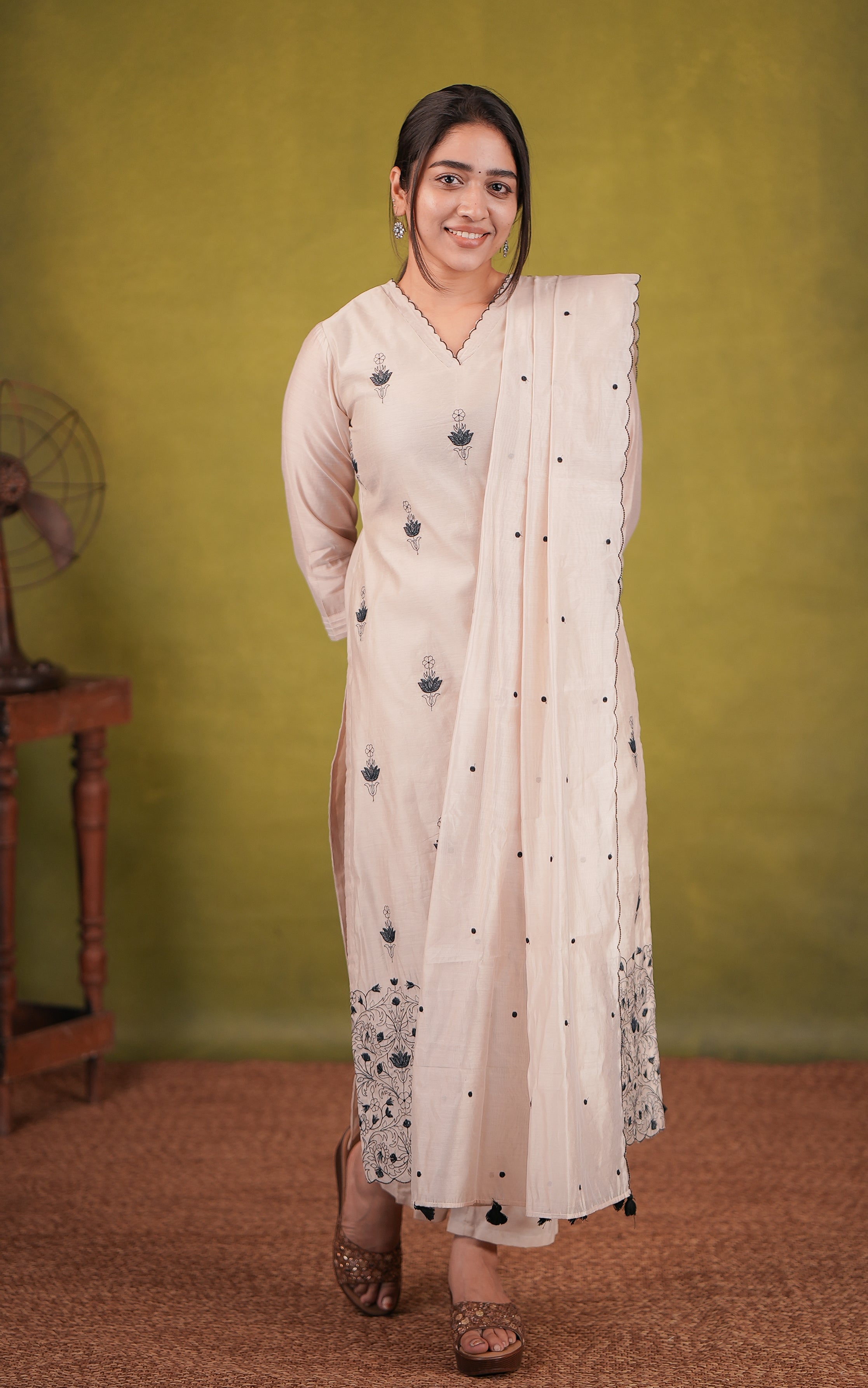 Thread work art silk side slit kurti for women