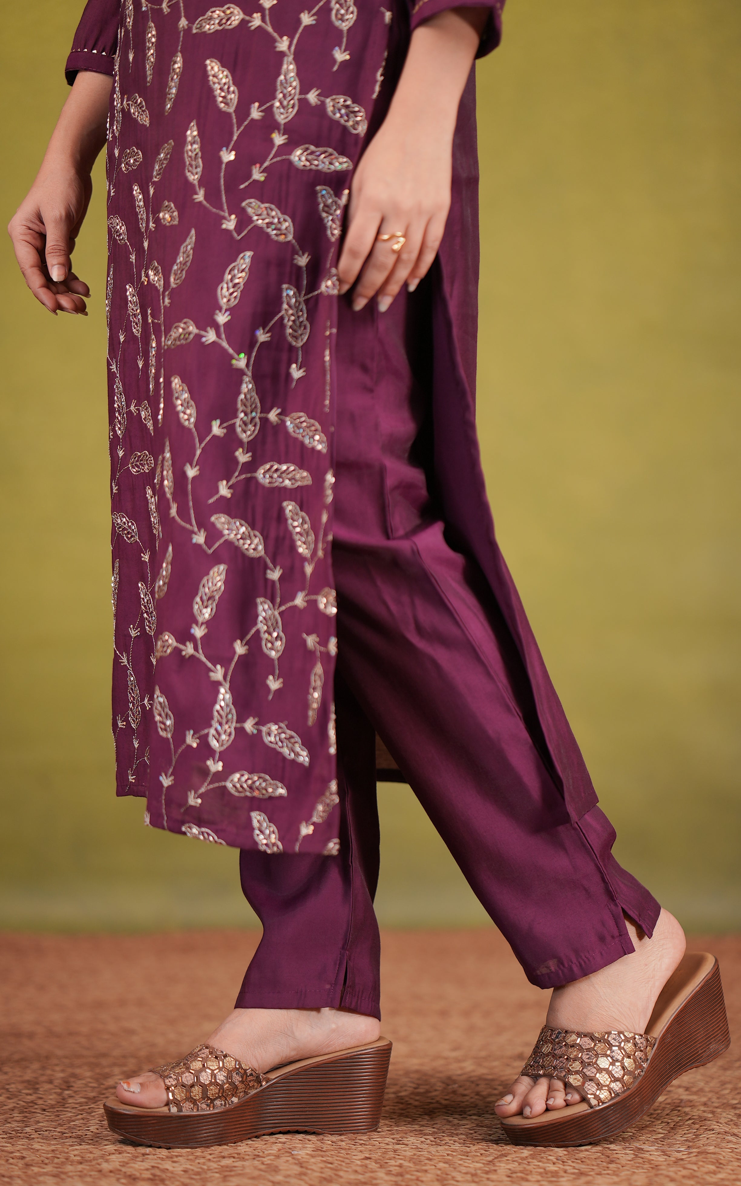 Festive wear plum art silk kurti set for women