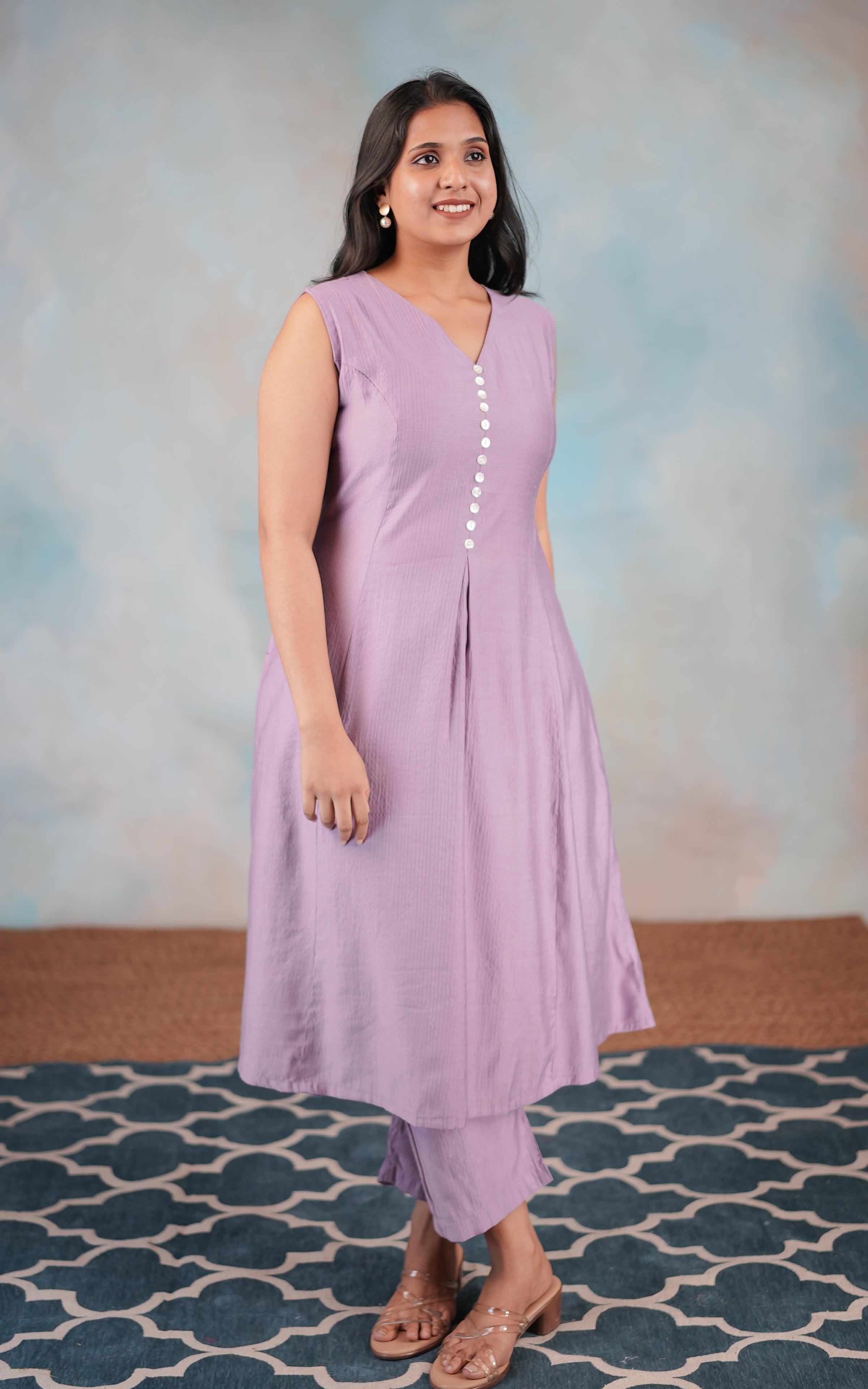College wear lavender rayon kurti set for women