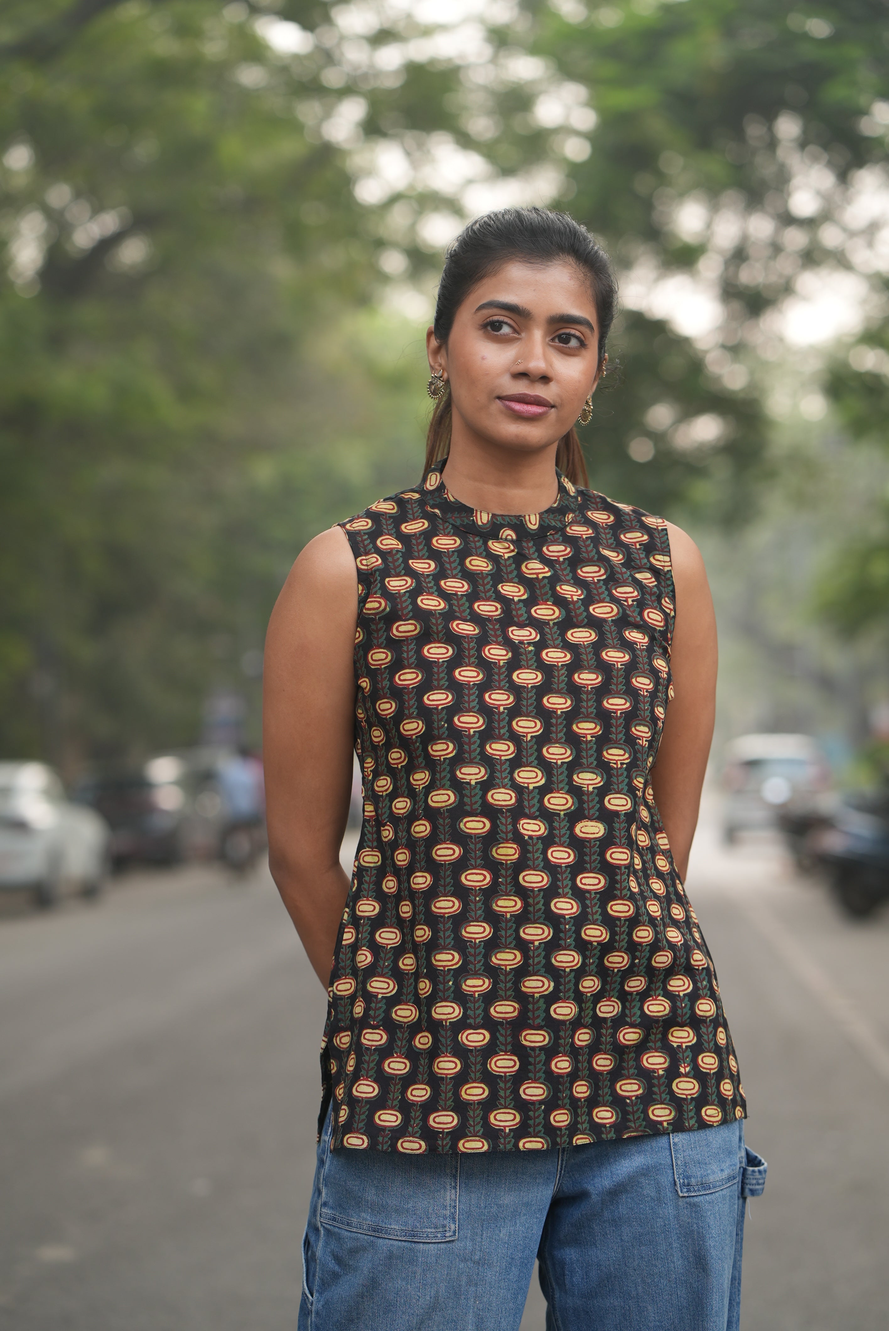Hand block printed cotton short top.