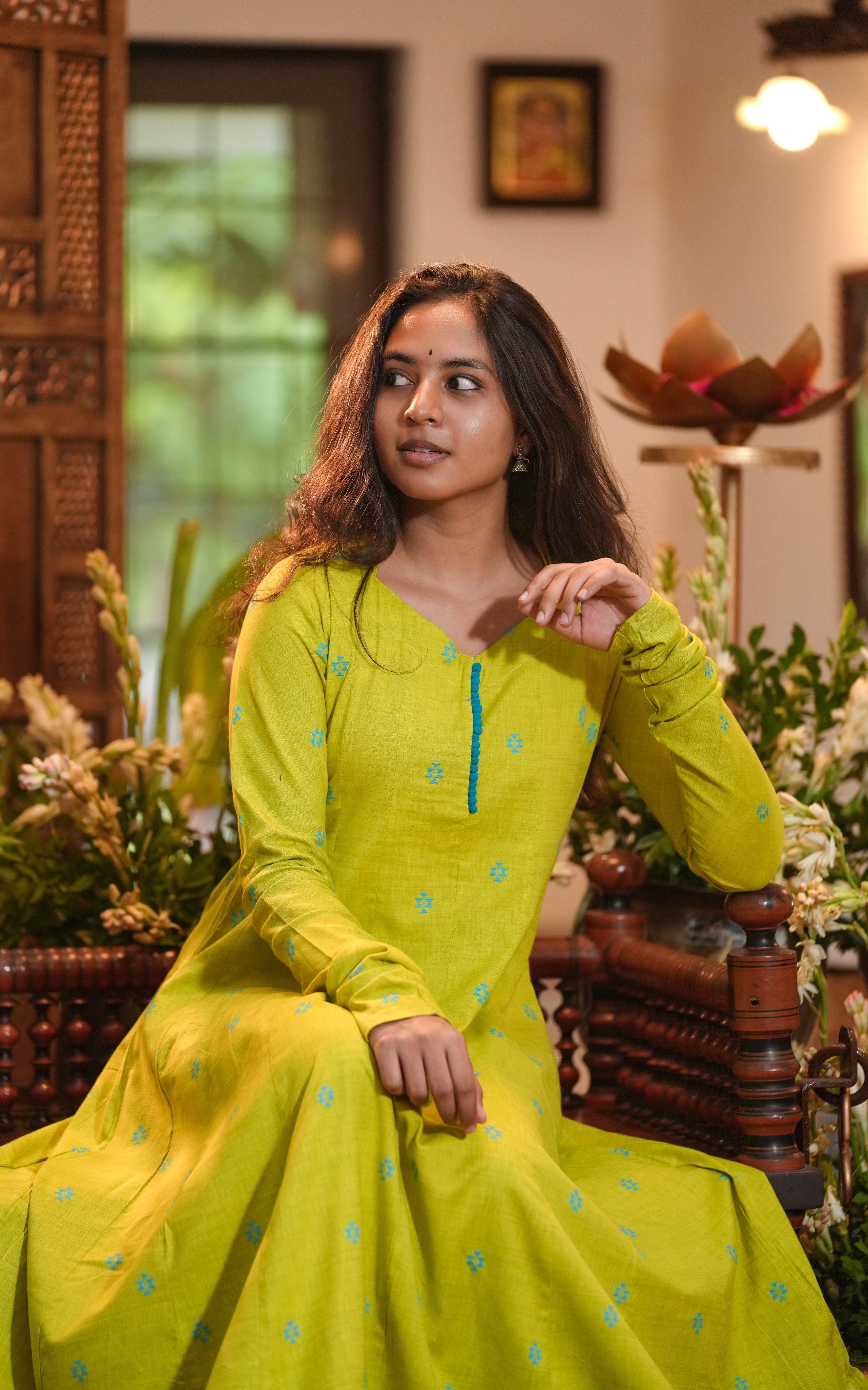 South cotton fabric provides breathability and structure to the full flare design.
