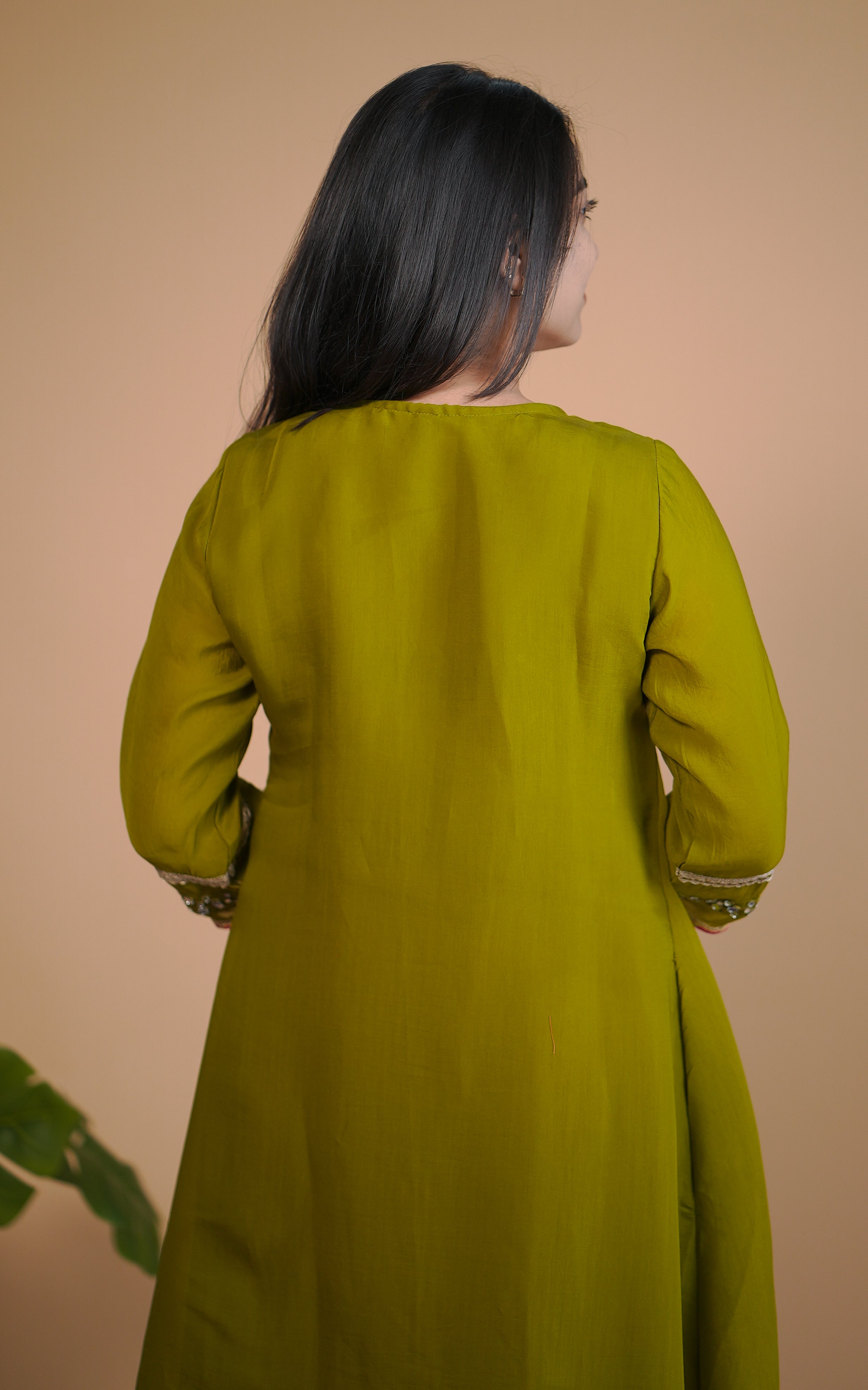Instore – Olive Green Aira Kurti with Dupatta for Women – Art Silk – Festive Ethnic Wear