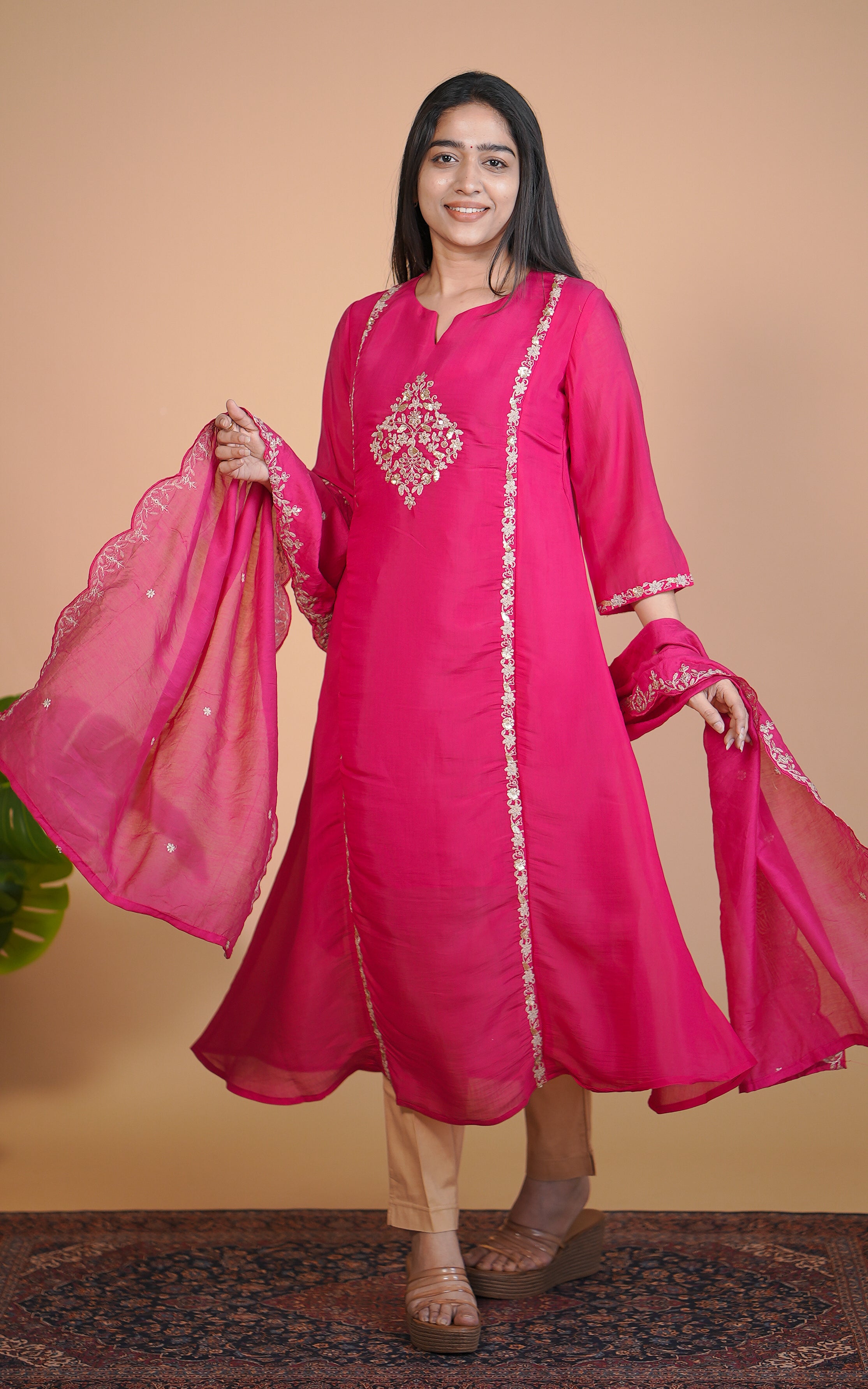 Instore – Pink Zayara Kurti with Dupatta for Women – Art Silk – Festive Ethnic Wear