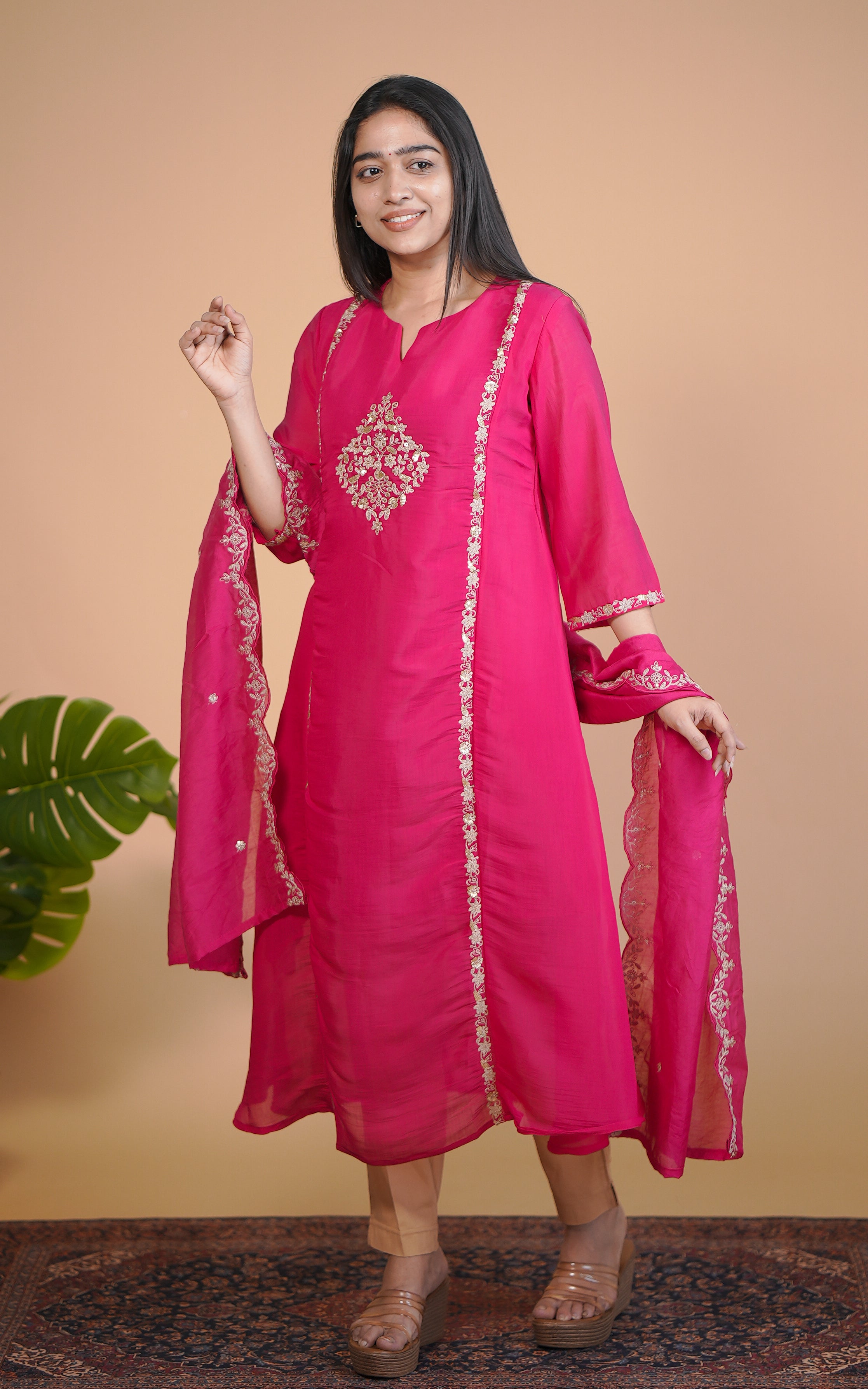 Instore – Pink Zayara Kurti with Dupatta for Women – Art Silk – Festive Ethnic Wear