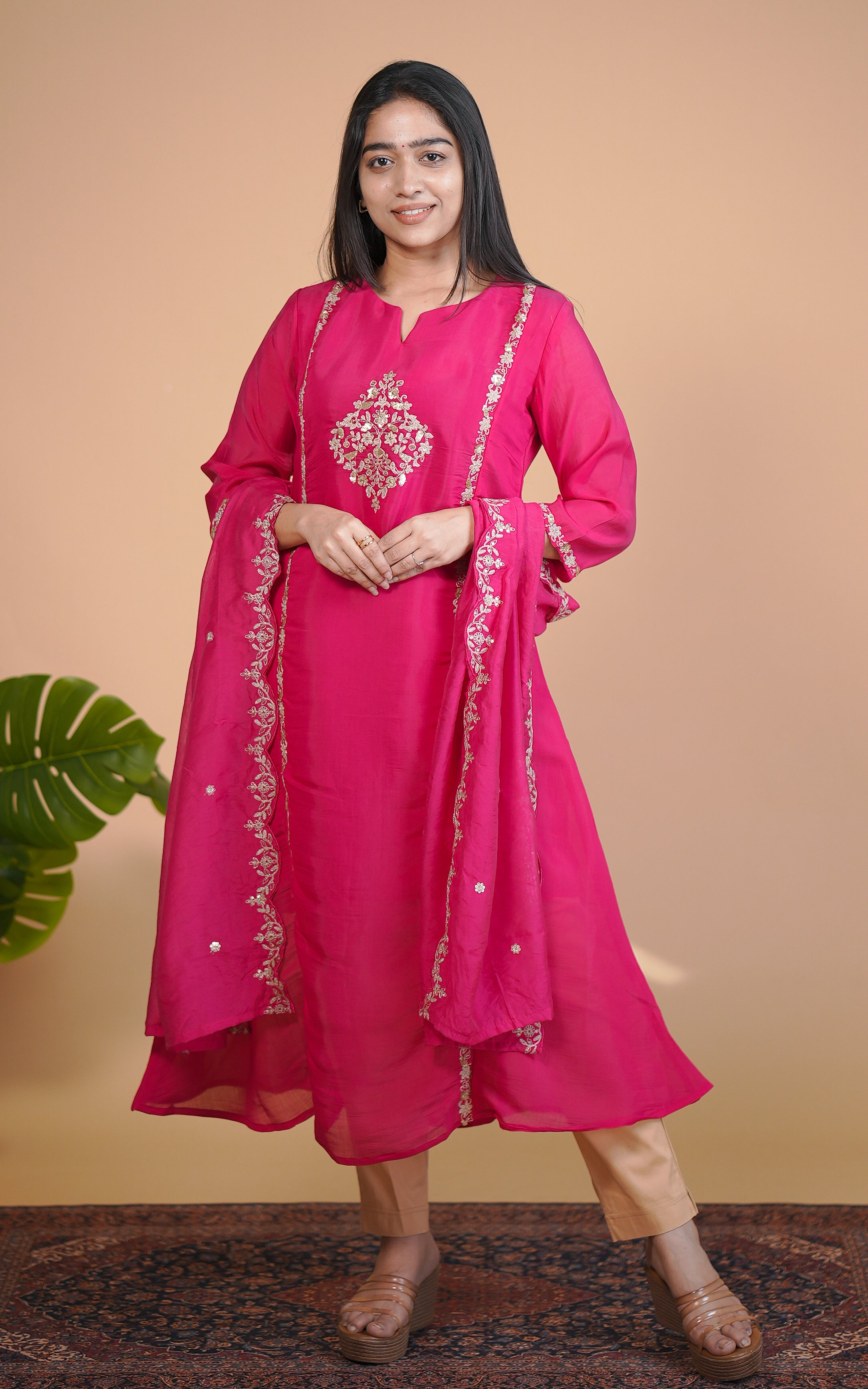 Instore – Pink Zayara Kurti with Dupatta for Women – Art Silk – Festive Ethnic Wear