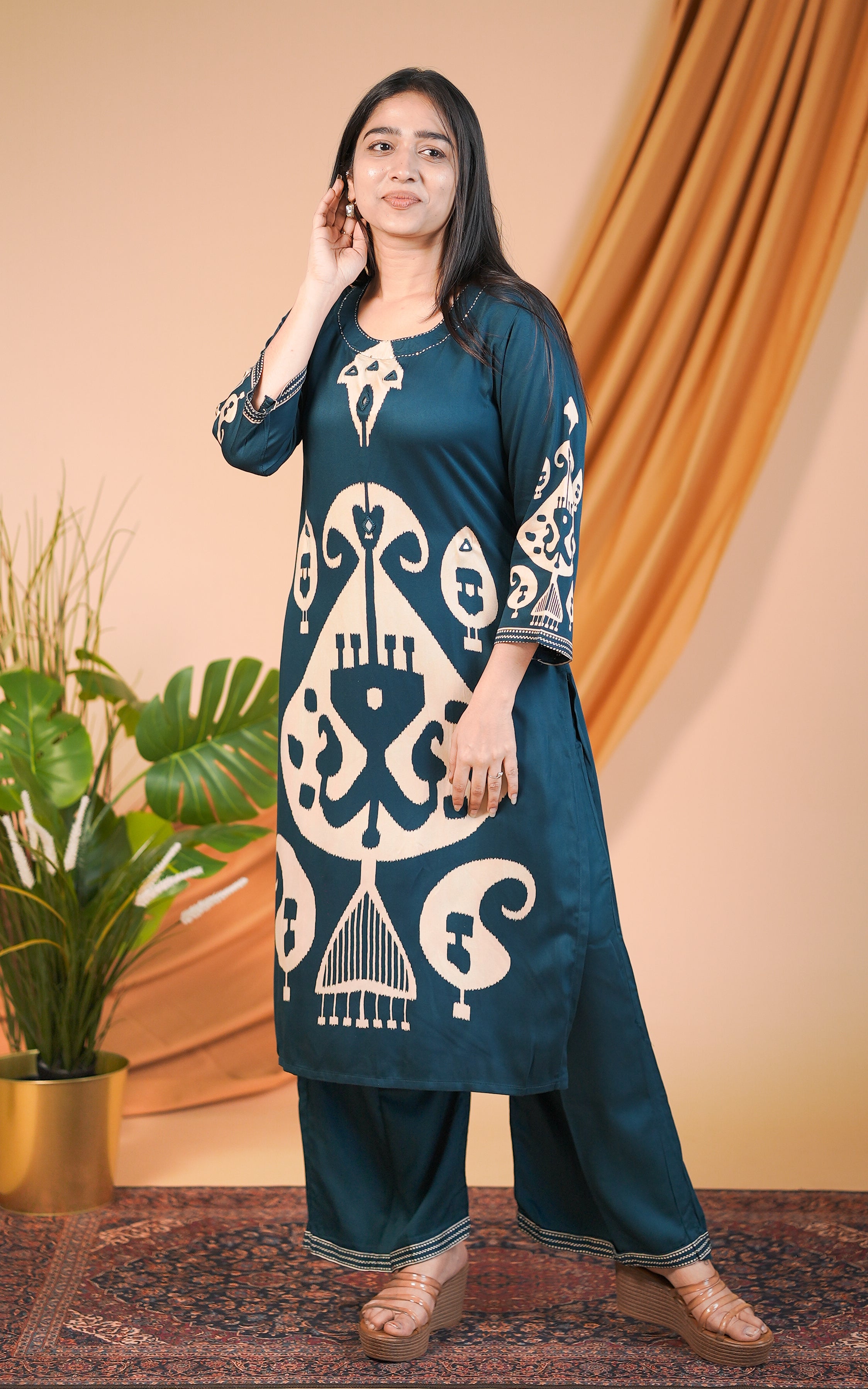 Office wear comfortable silky rayon kurti set