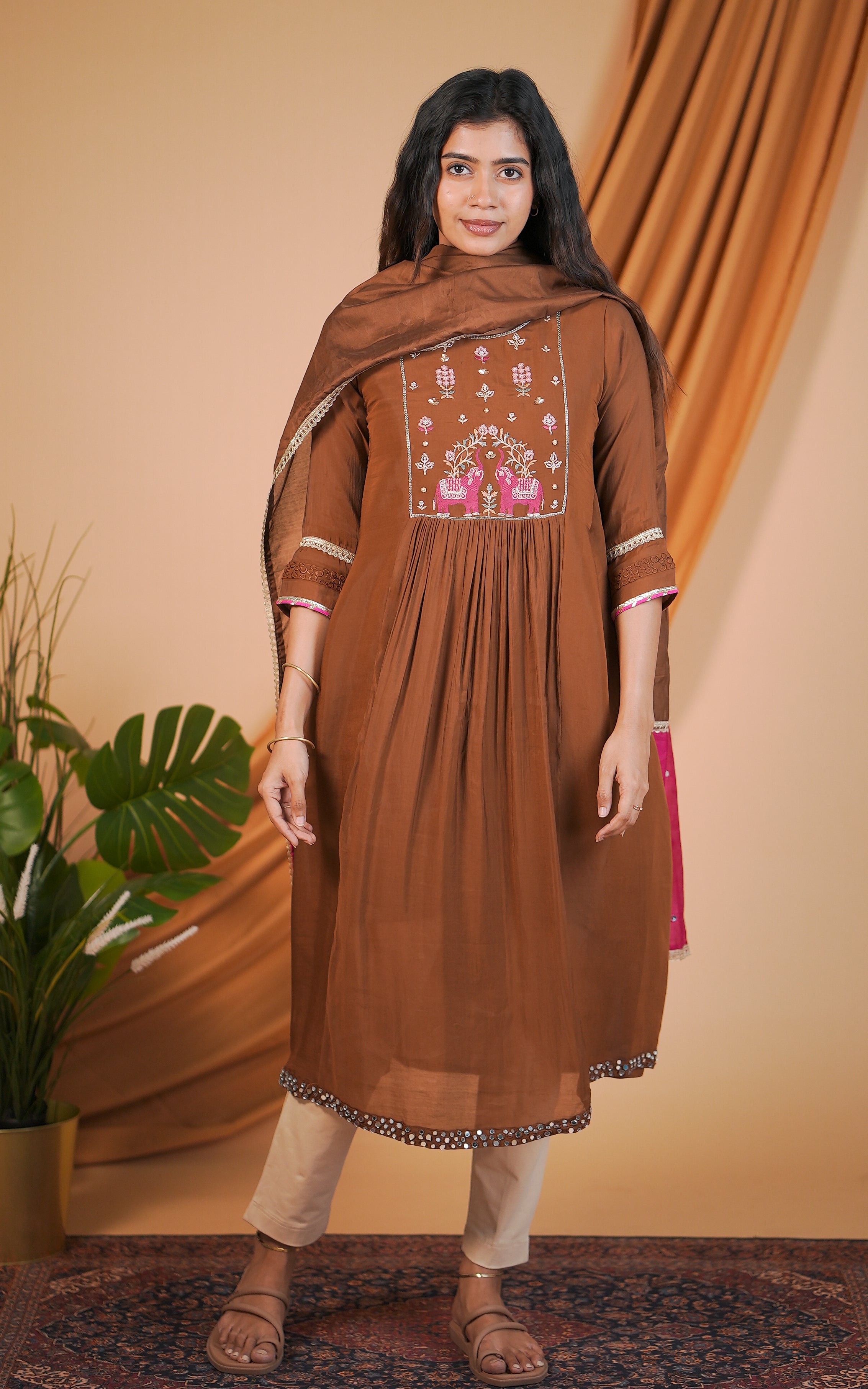 Art silk Aline kurti with thread embroidery for women