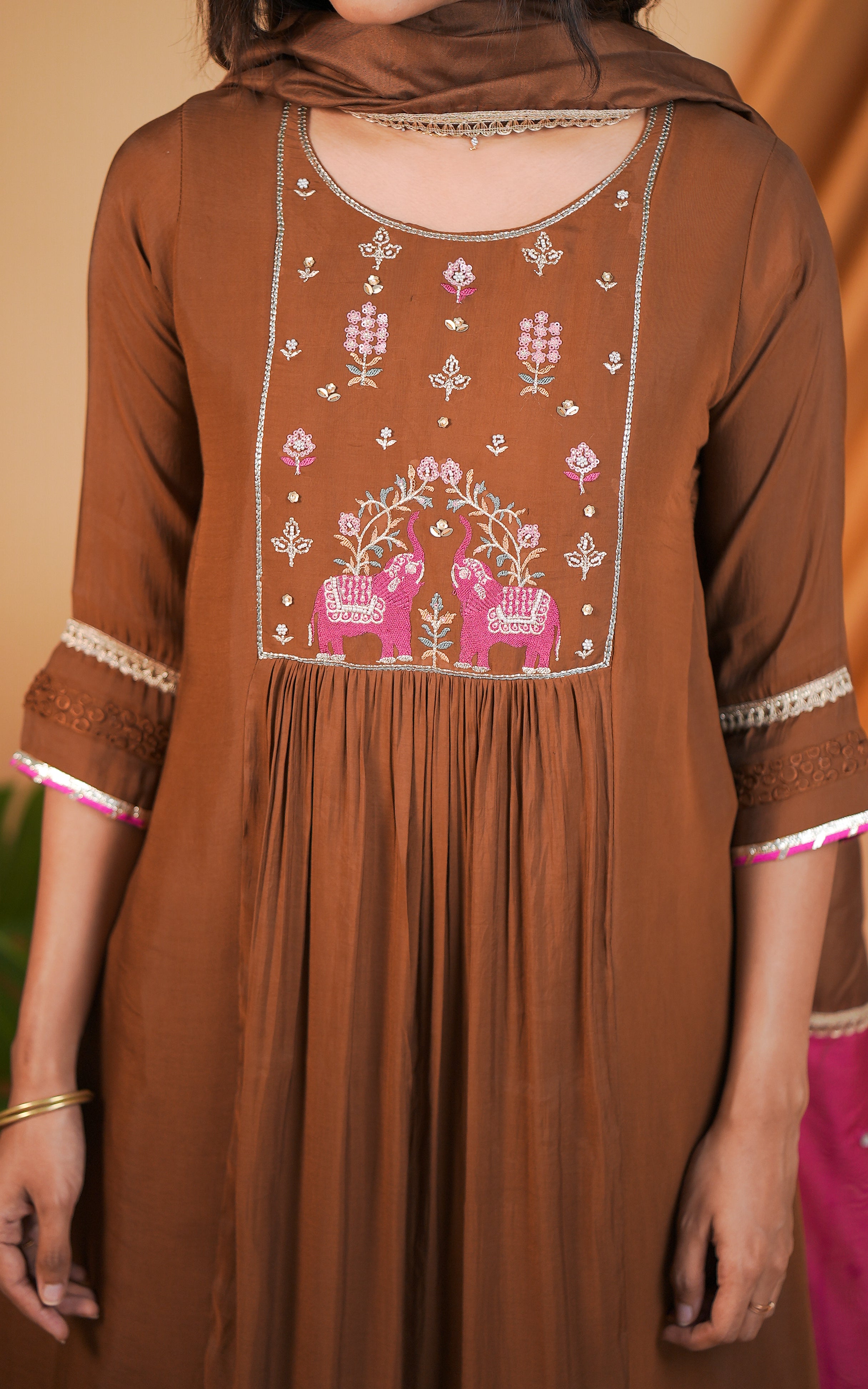 Ethnic art silk Aline kurti set for women