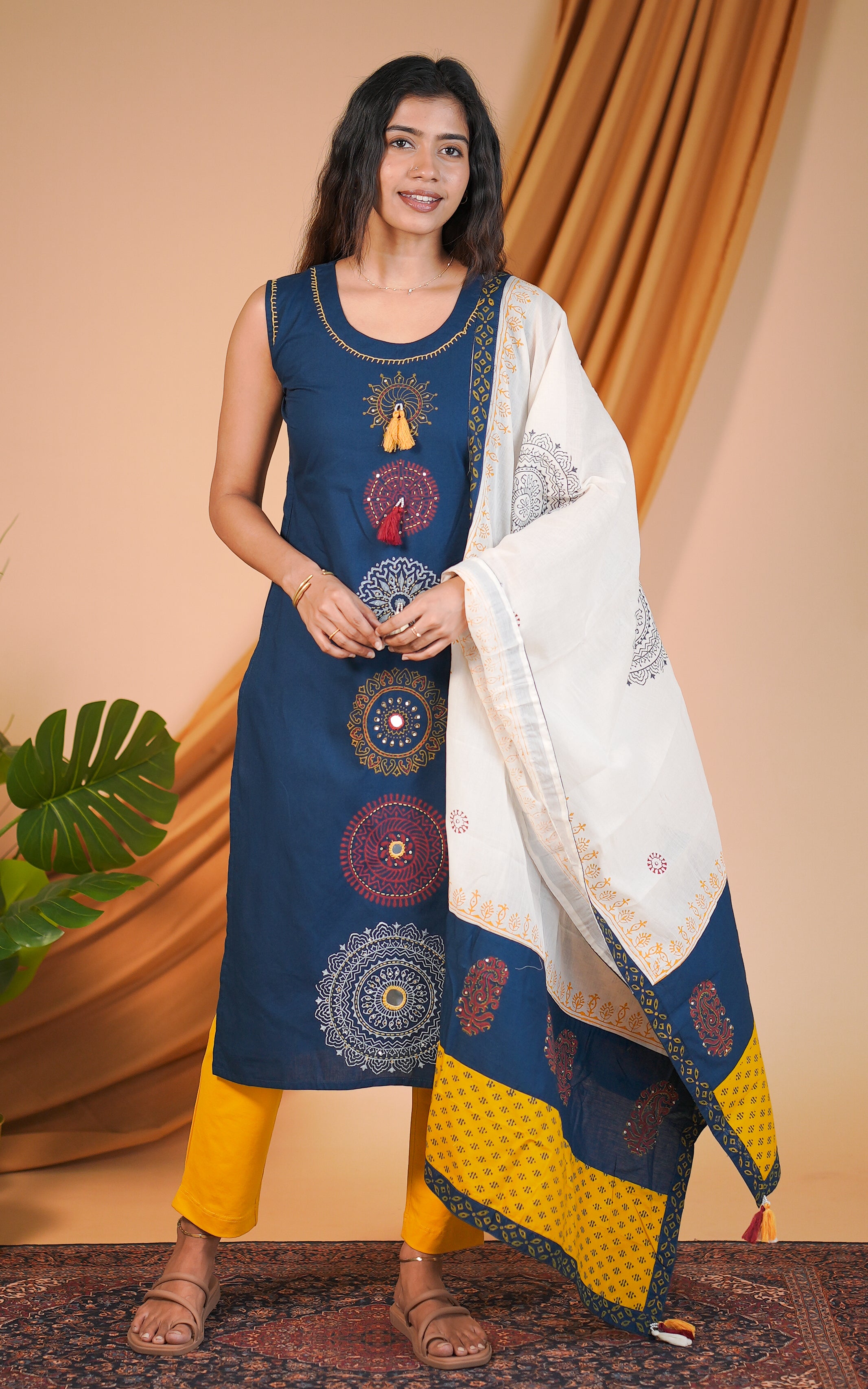 Dark navy blue cotton kurti for women