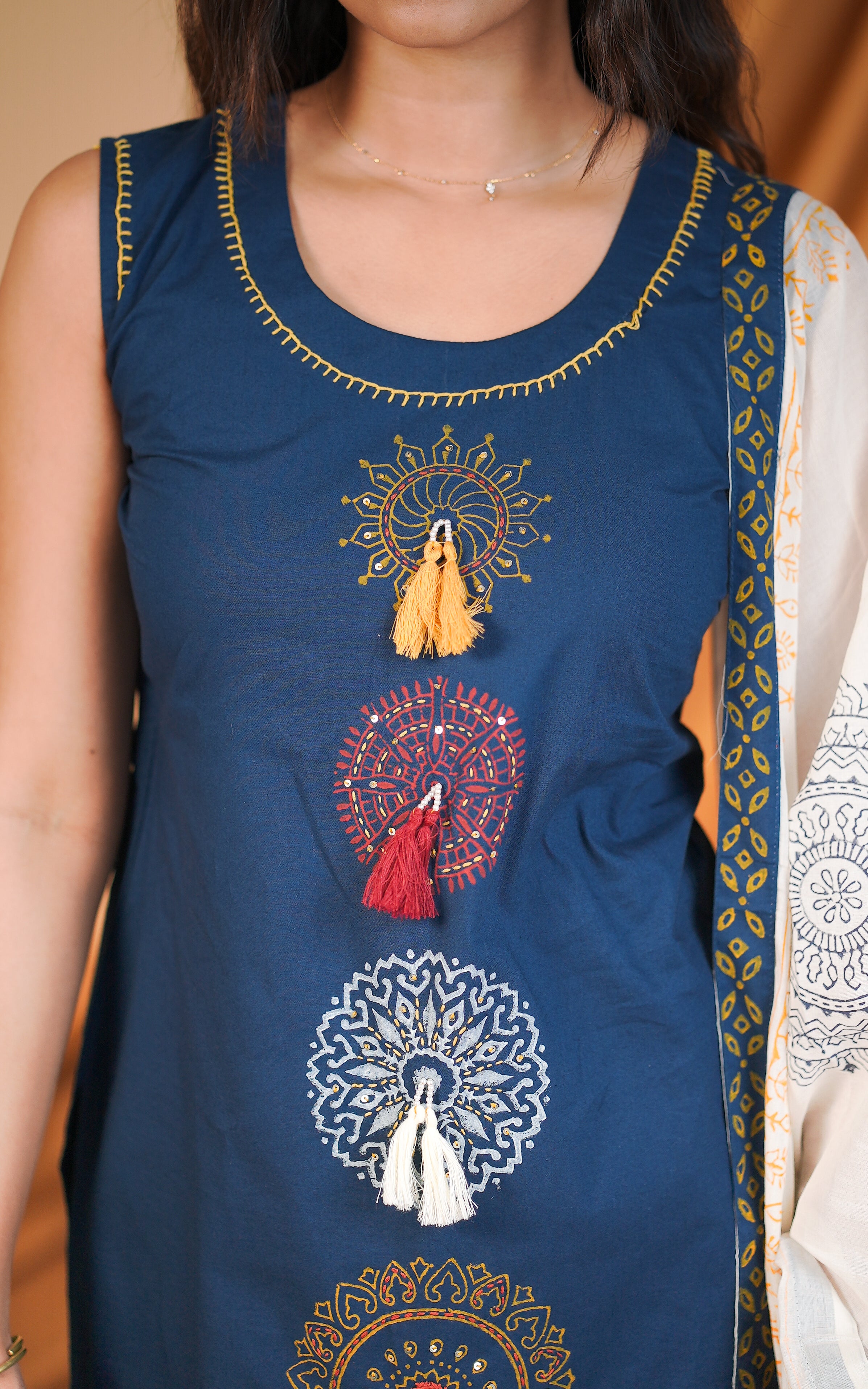 Comfortable dark navy blue cotton kurti for women