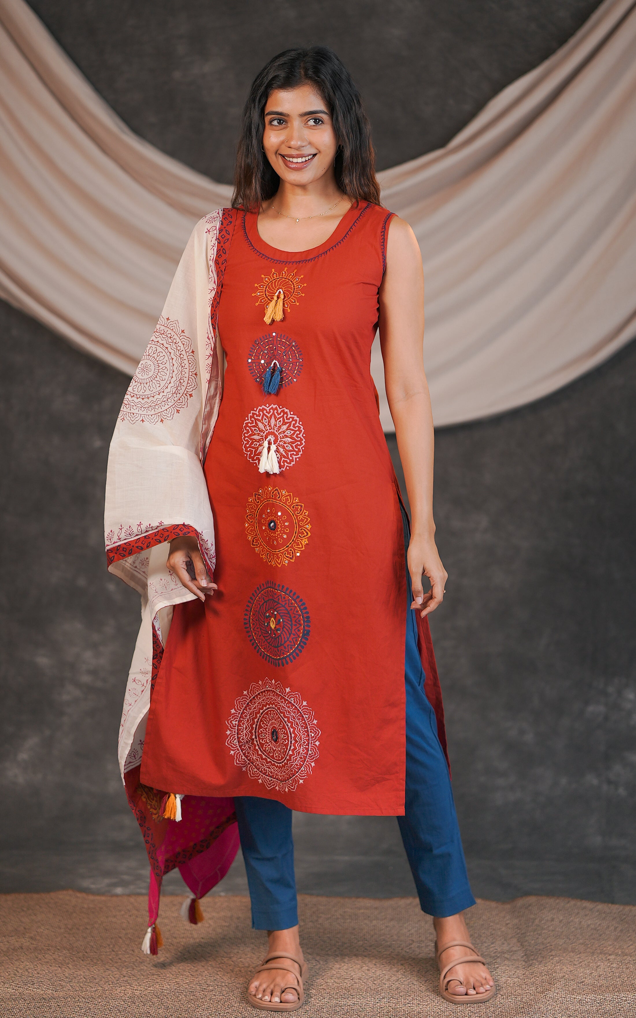 Rust cotton kurti for women