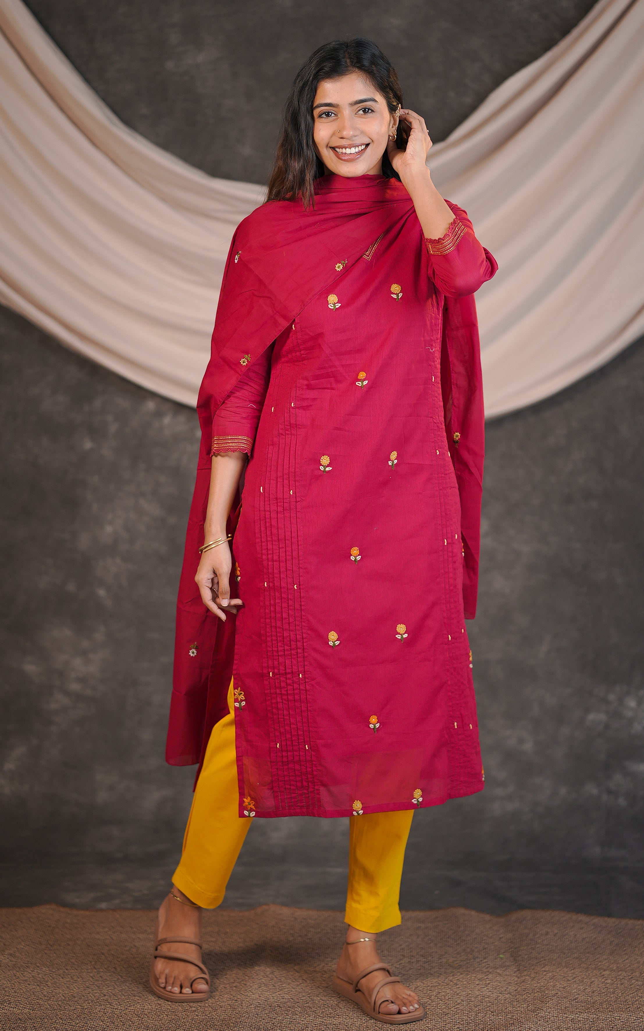 Maroon soft cotton kurti for women