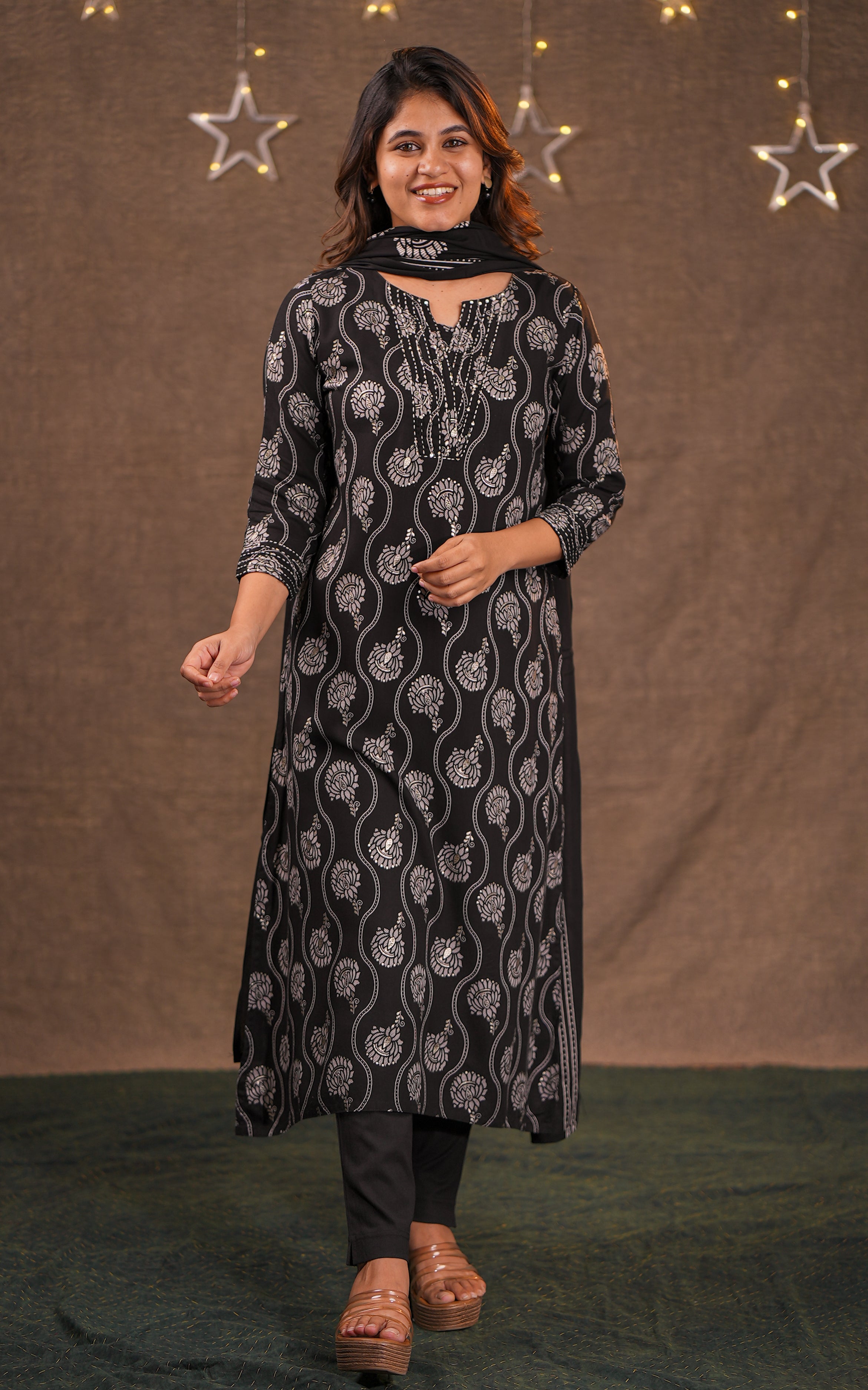 Black Straight cut kurti with dupatta