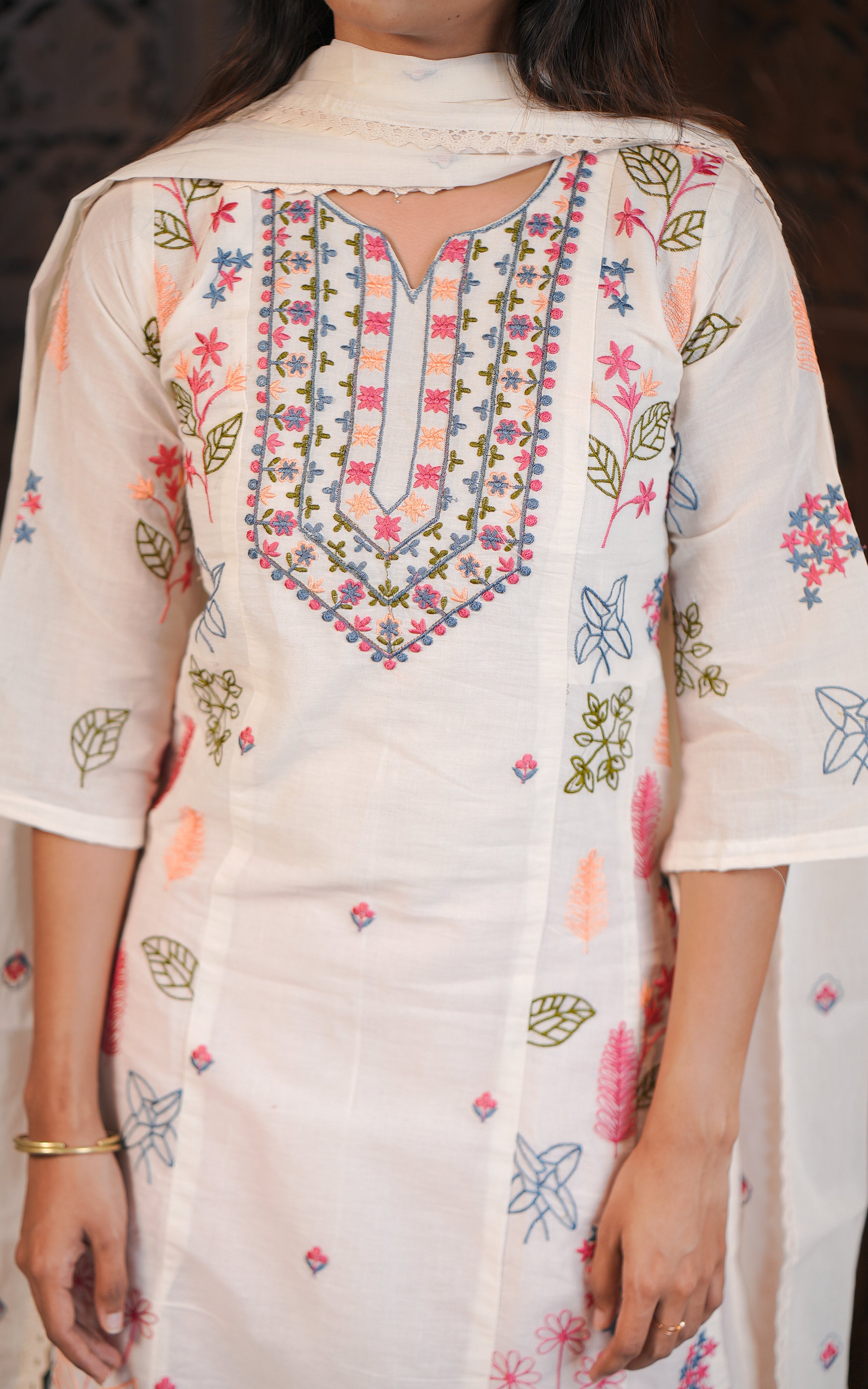 Cream kurti with side slit for women