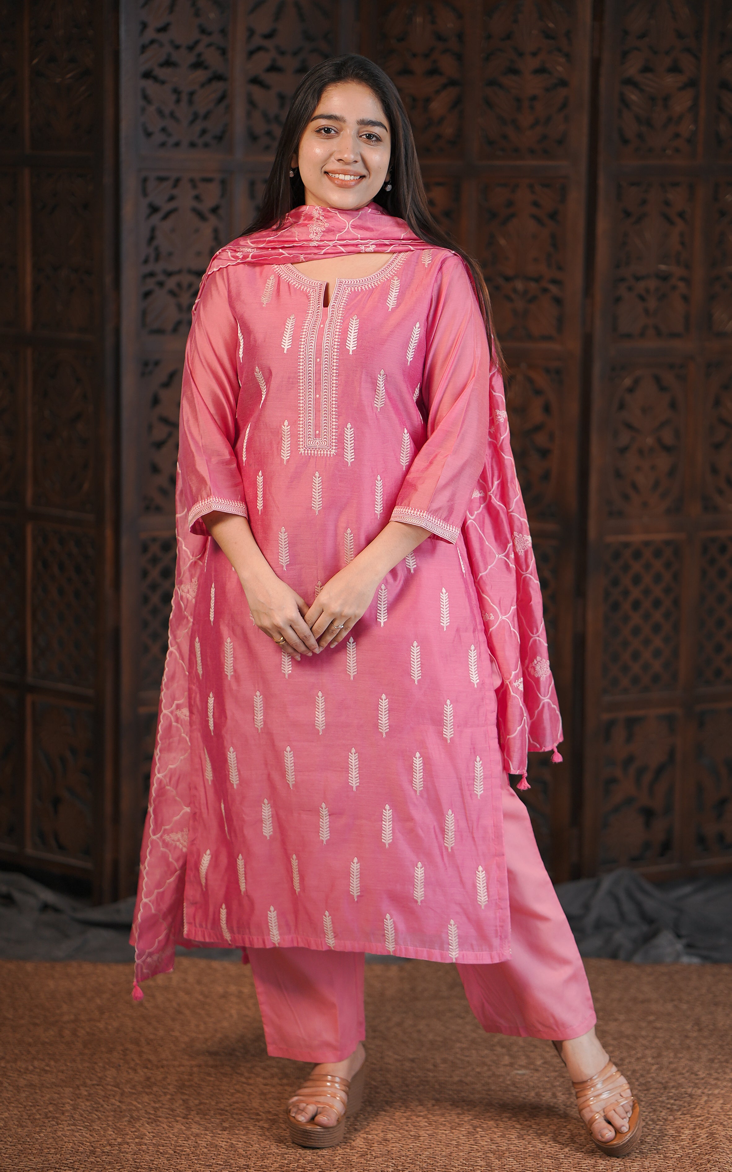 Art silk kurti with thread embroidery for women