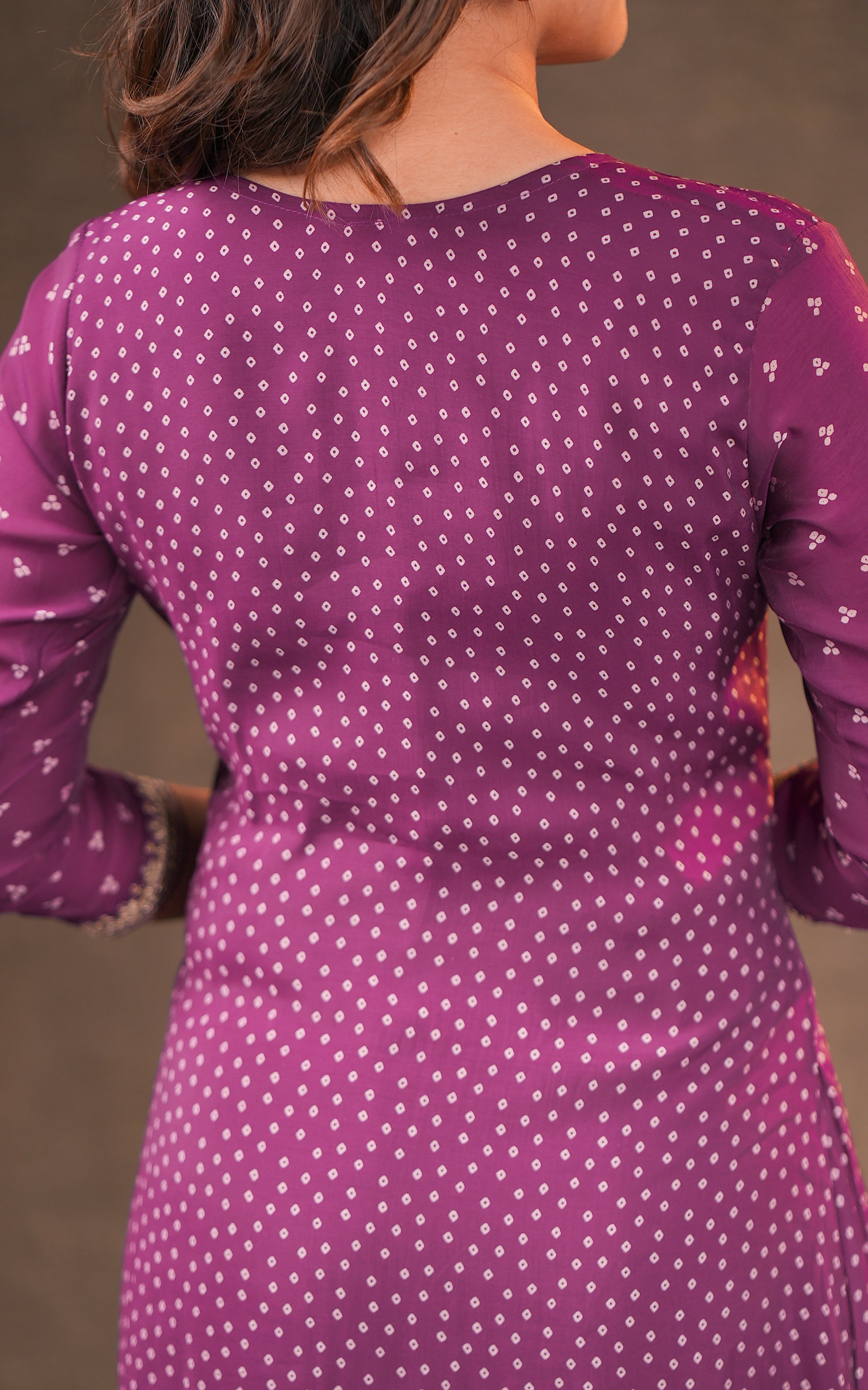 Instore - Purple Color Art Silk Embroidered Flared Anarkali Kurti with Pant & Embroidered Art Silk Dupatta, Cotton Lining