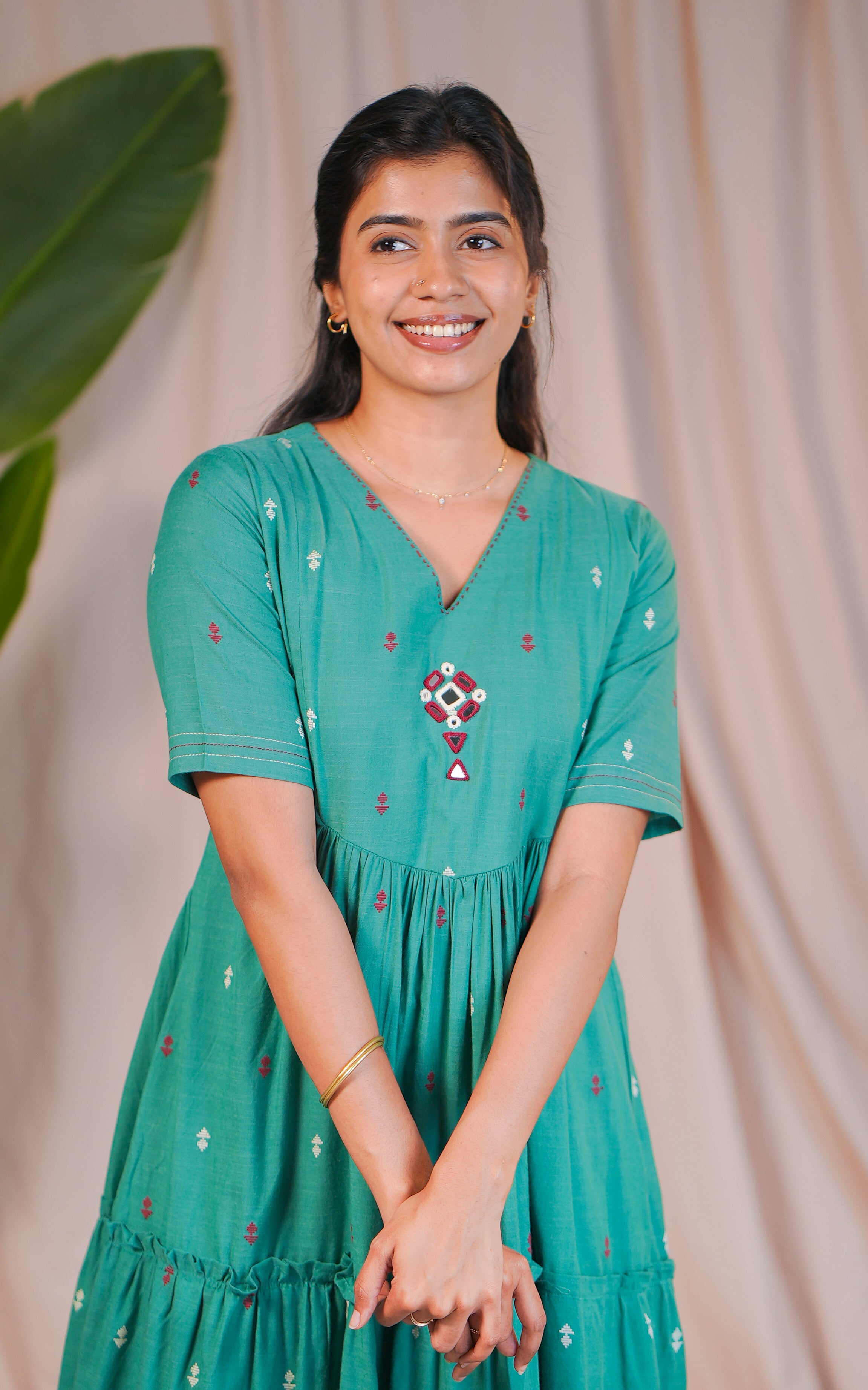 Ethnic Blue Cotton Kurti with Mirror Embroidery on Yoke