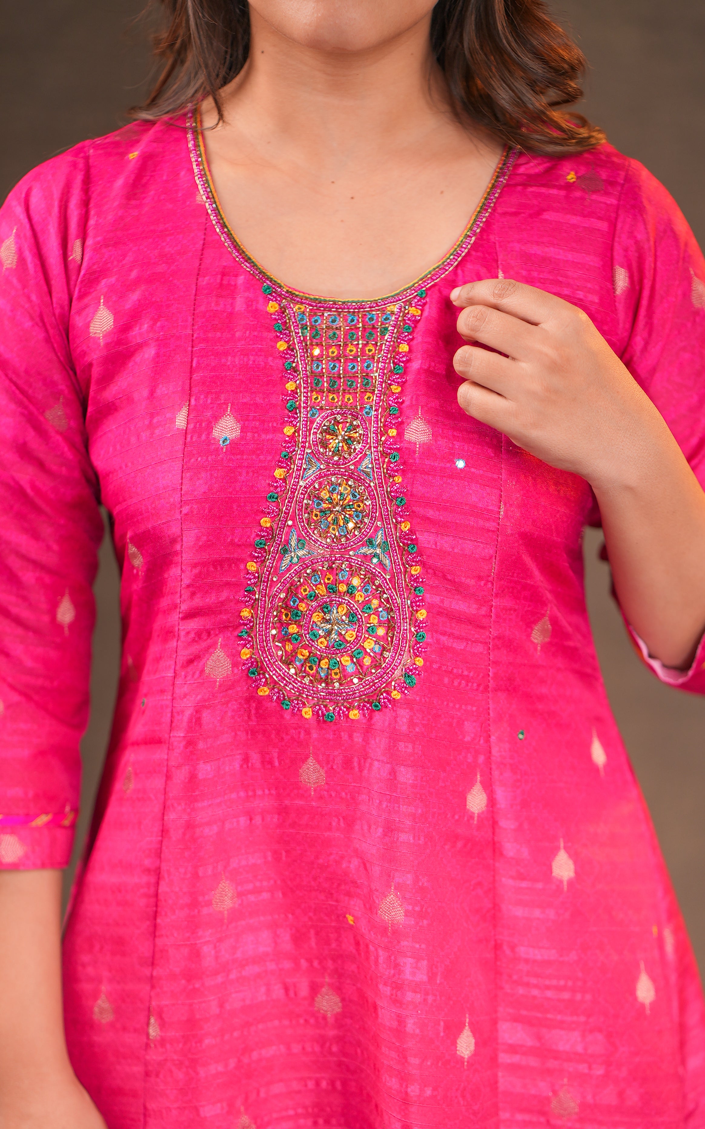 Pink Aline kurti with dupatta