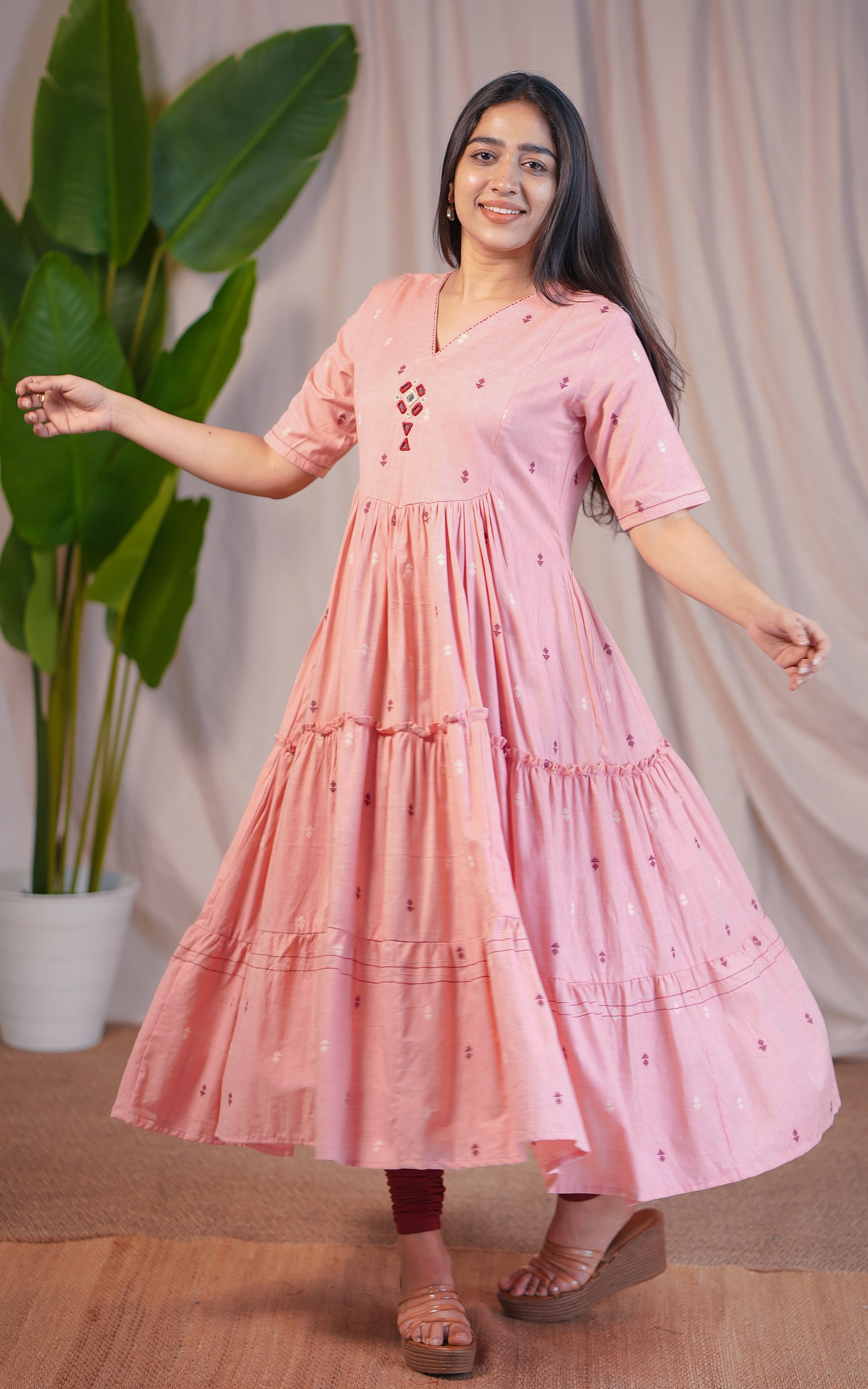 Stylish Peach Tyre Cut Kurti for Daily & Office Wear
