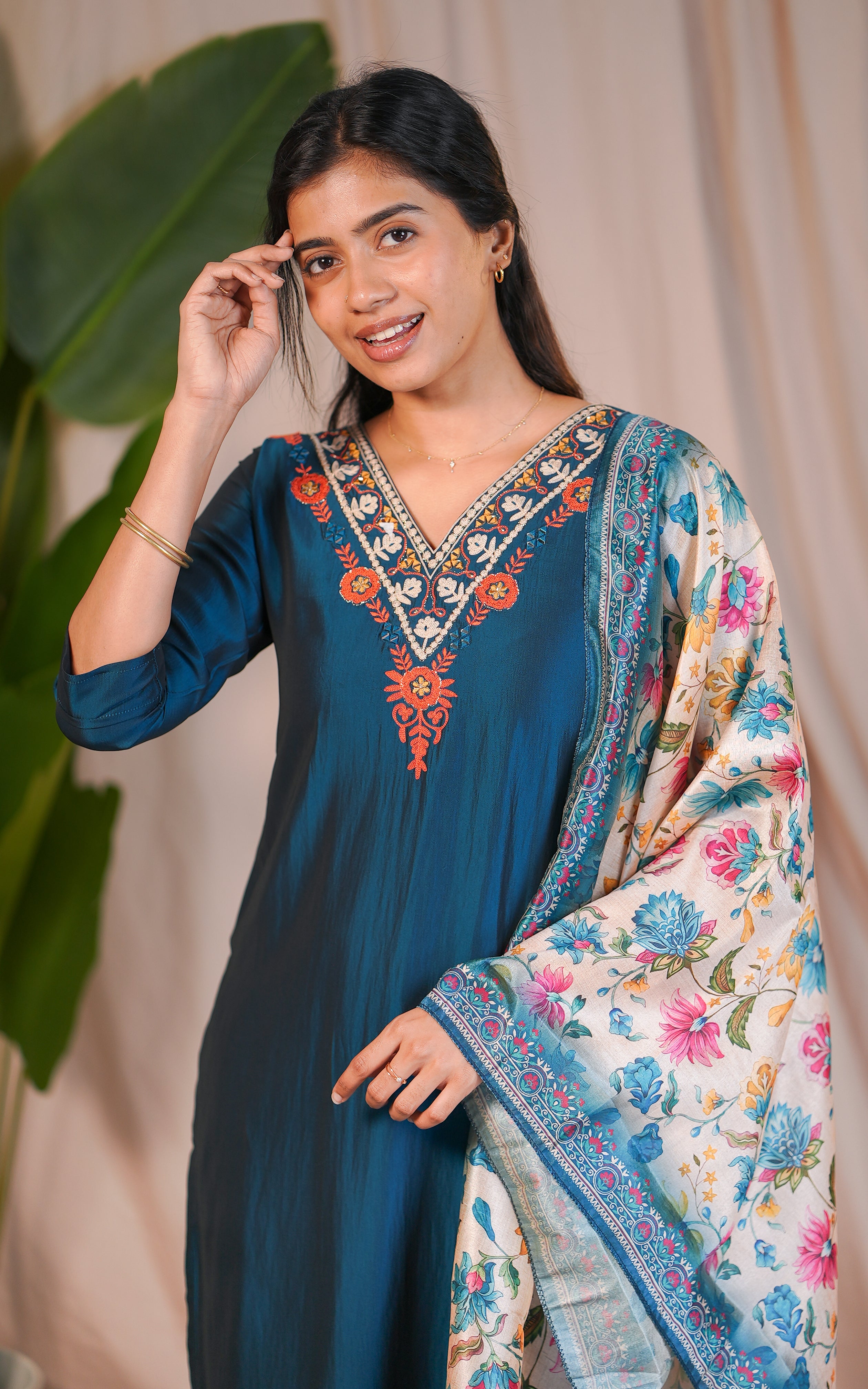 Mirror work kurti set with dupatta