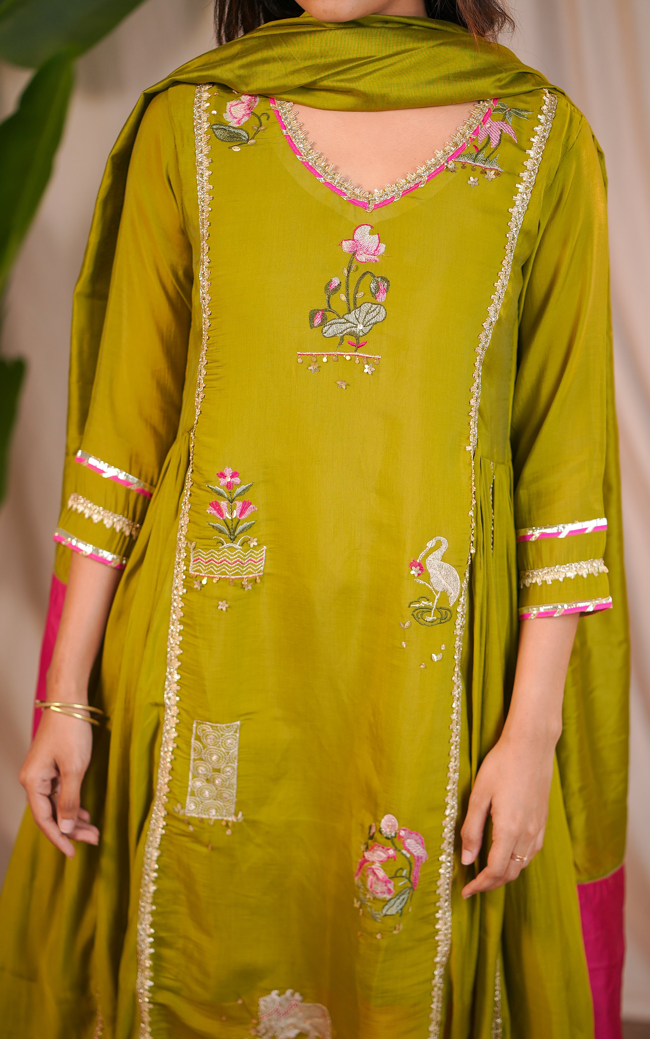 Soft silk blend kurti with embroidered dupatta for women