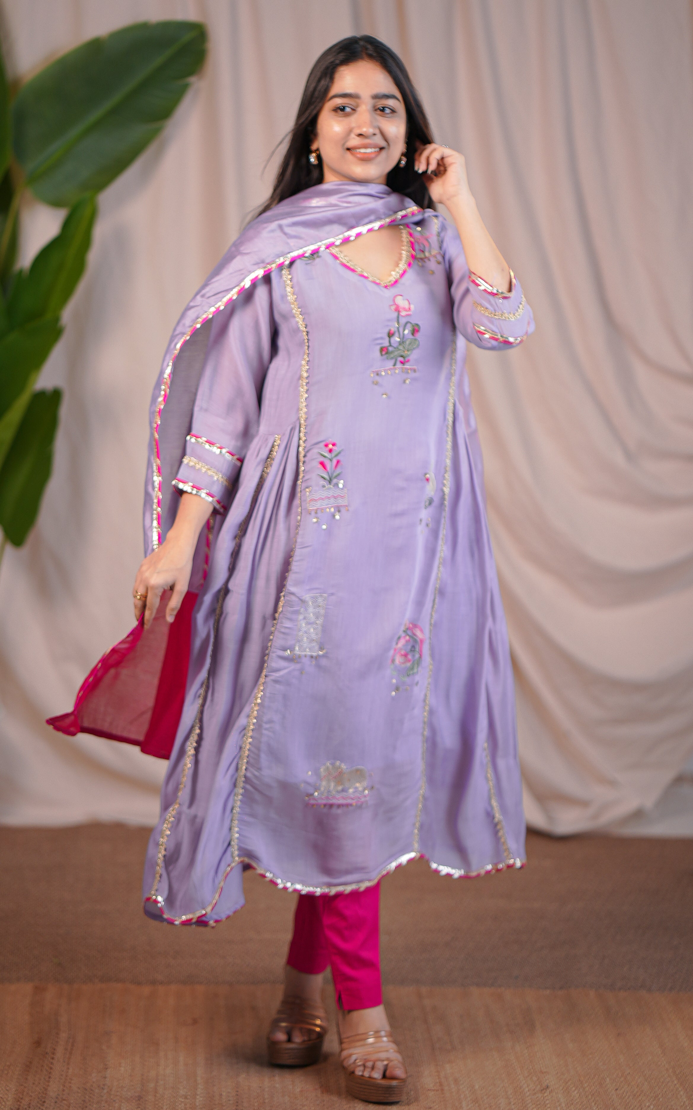 Lavender Aline flared kurti for women