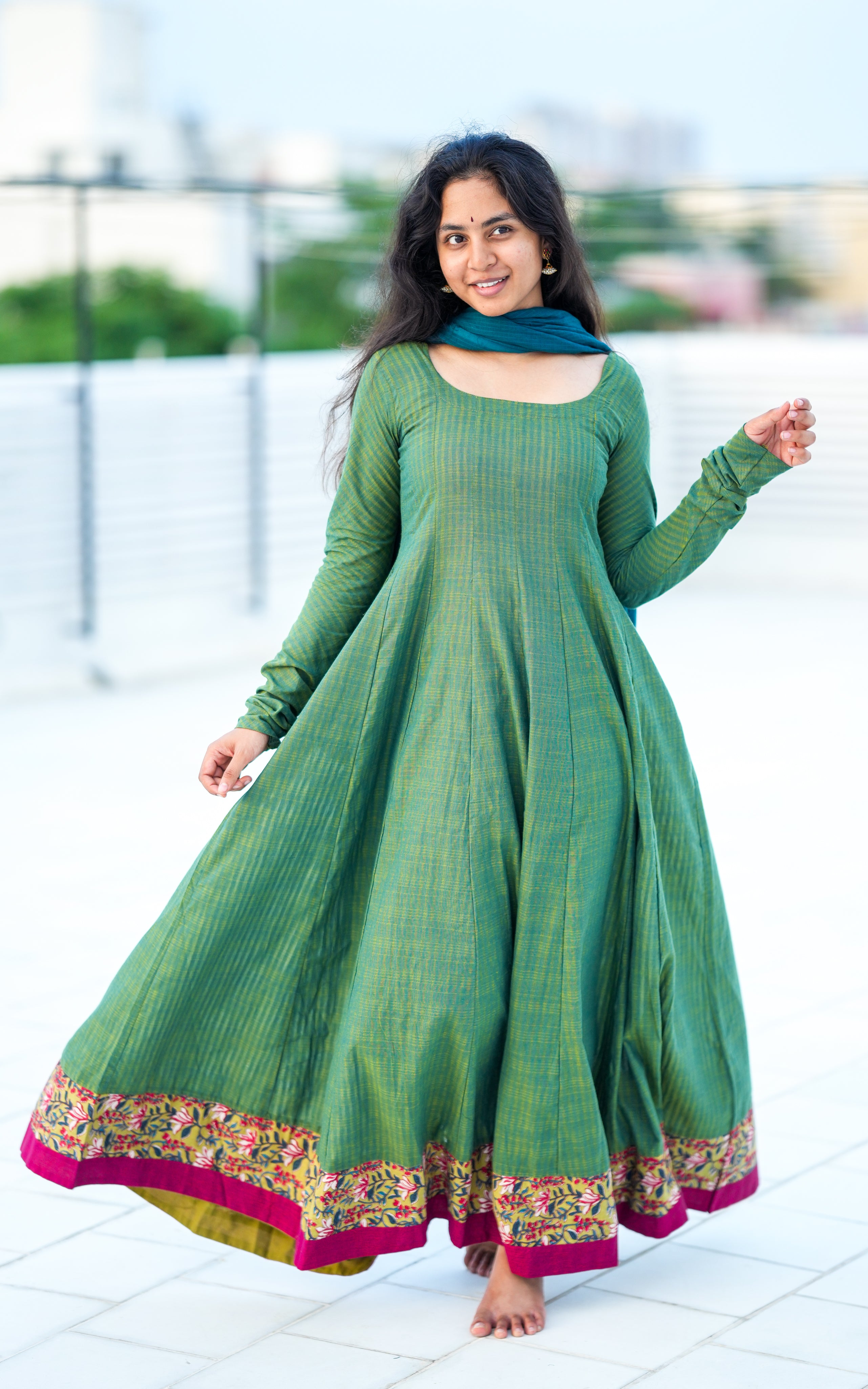 Charulatha Teal Green (Kurti+Dupatta)
