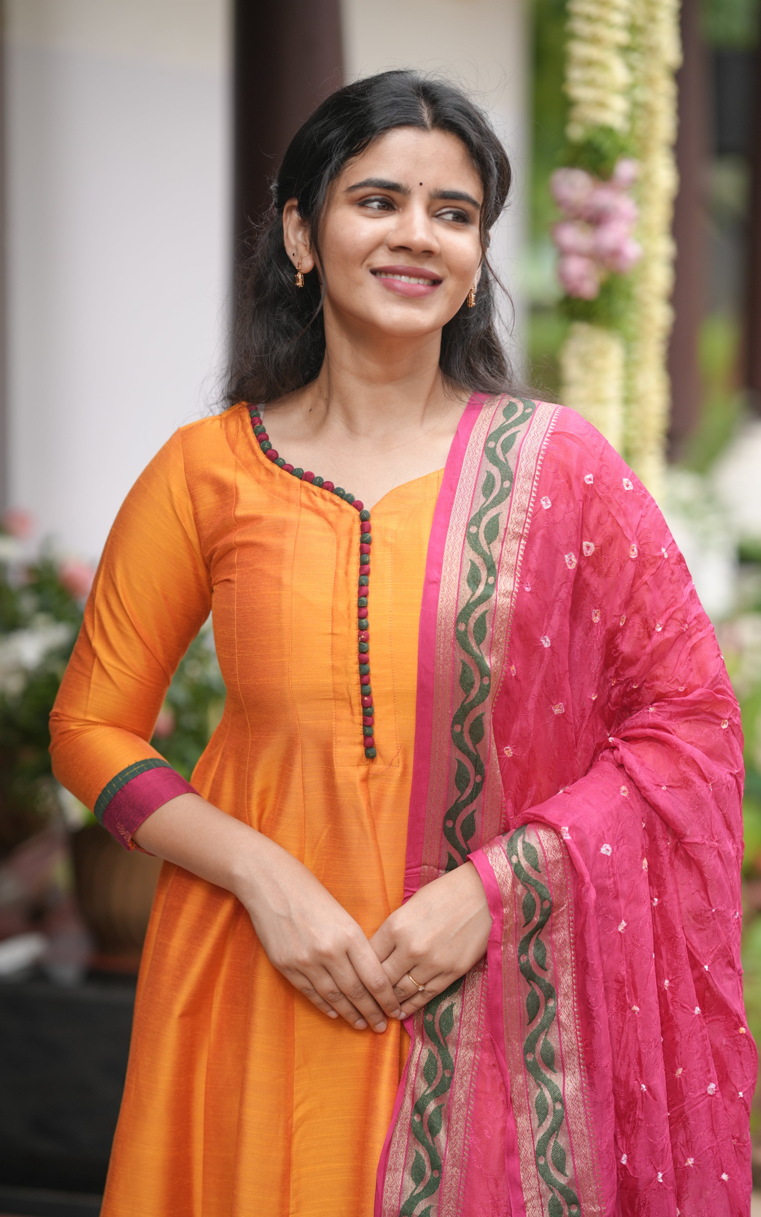 Anarkali kurti with gold sari