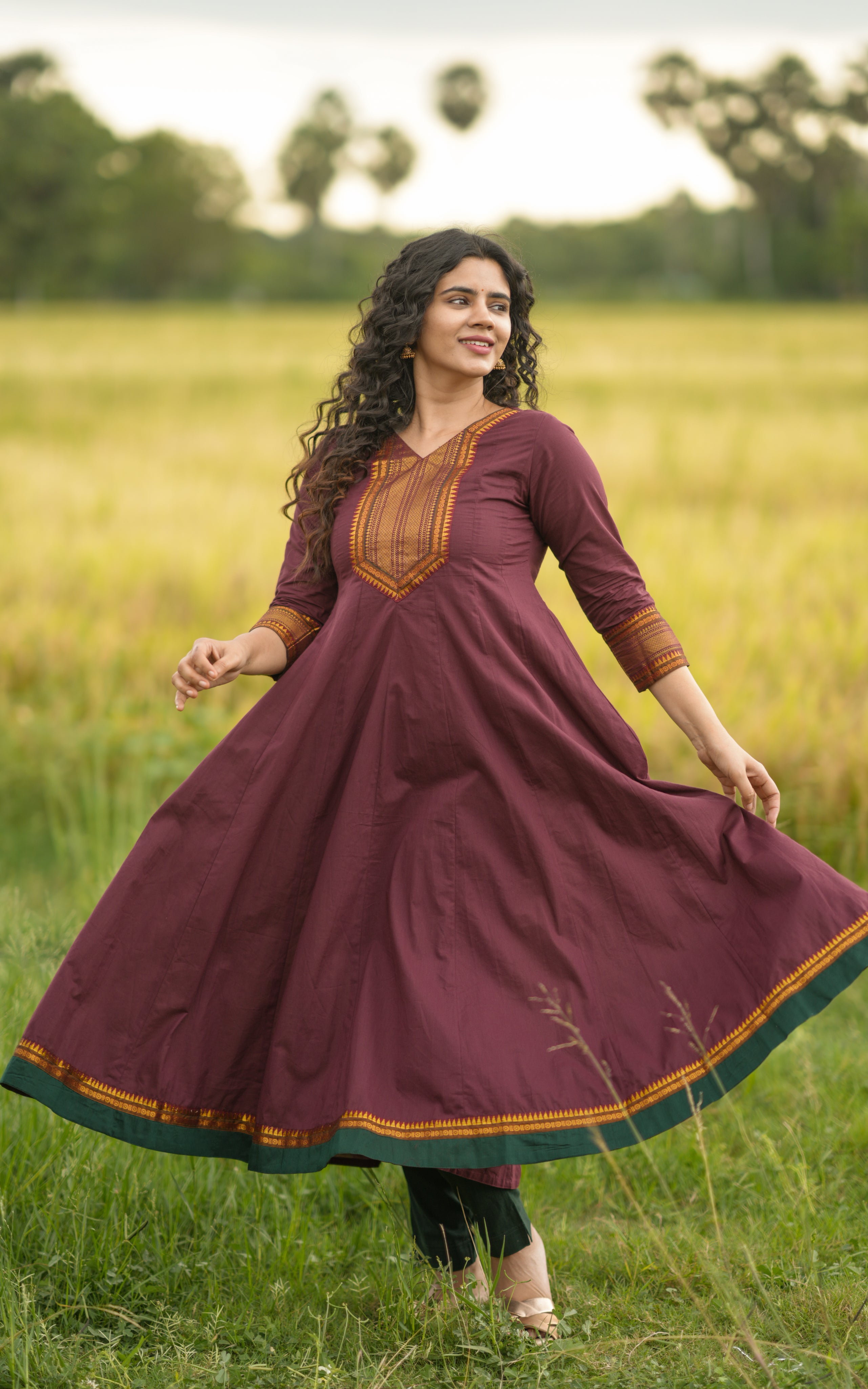 Anarkali kurti with gold print