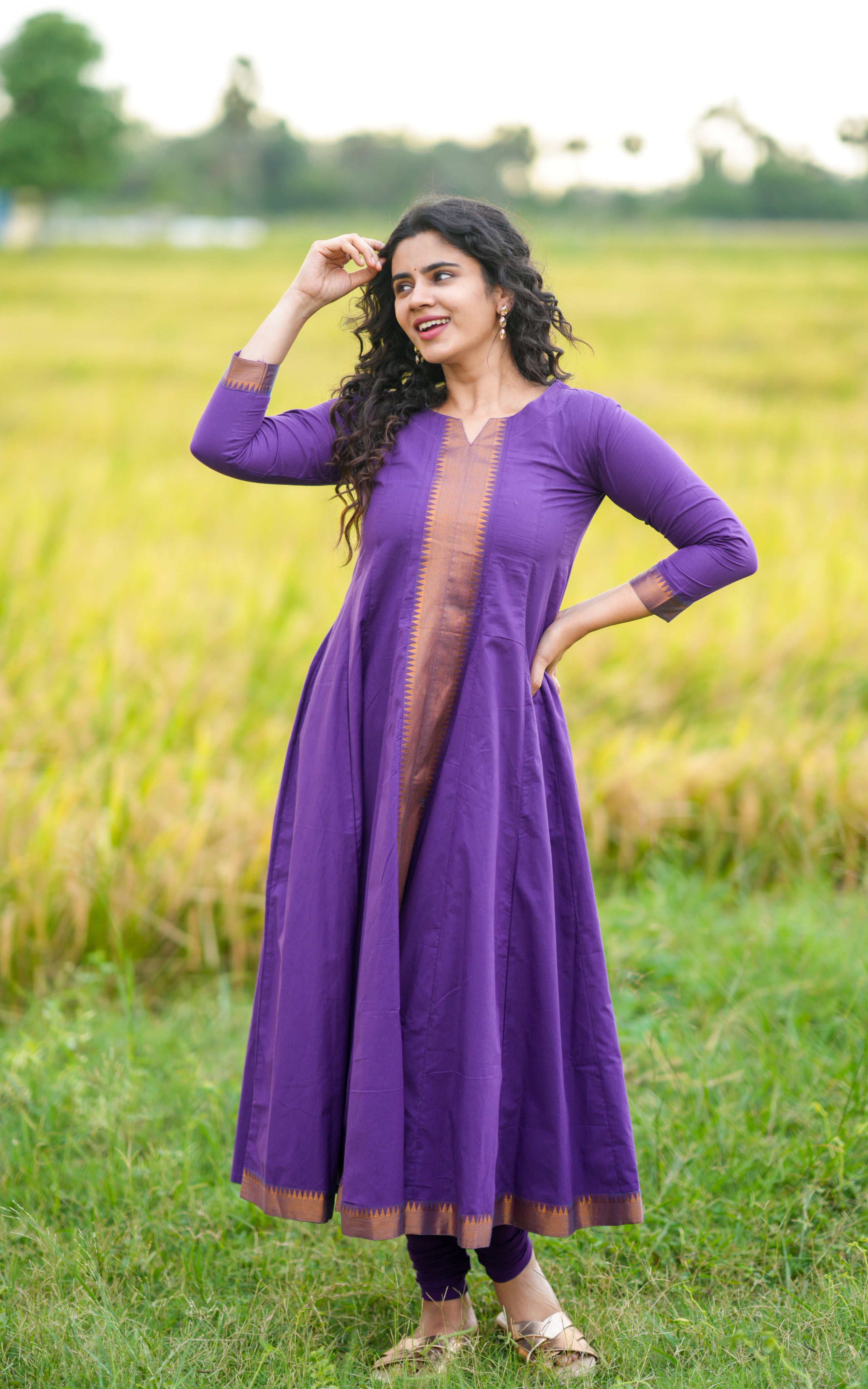Anarkali kurti with golden border