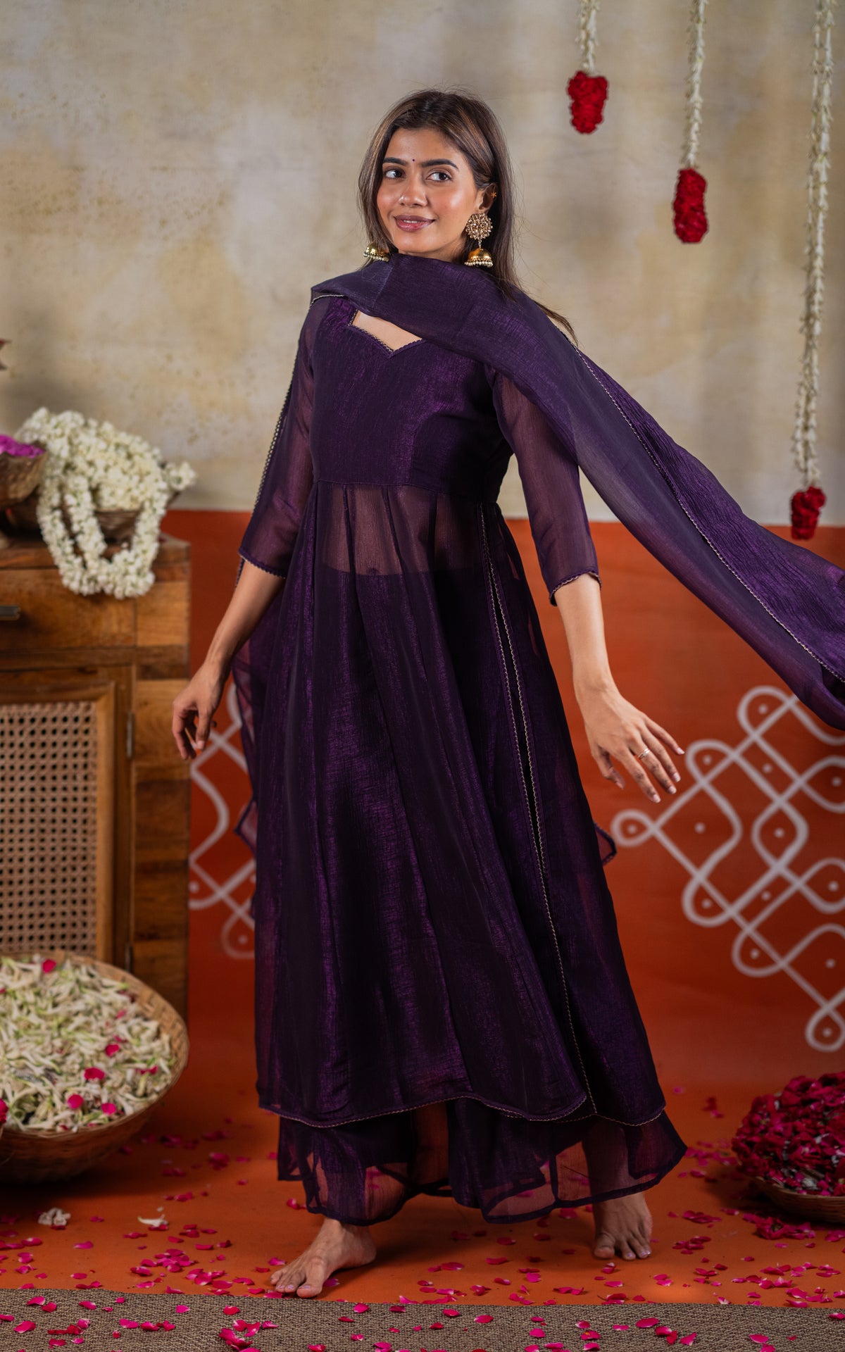 Sparkling Plain Violet (Kurti+Pant+Dupatta)