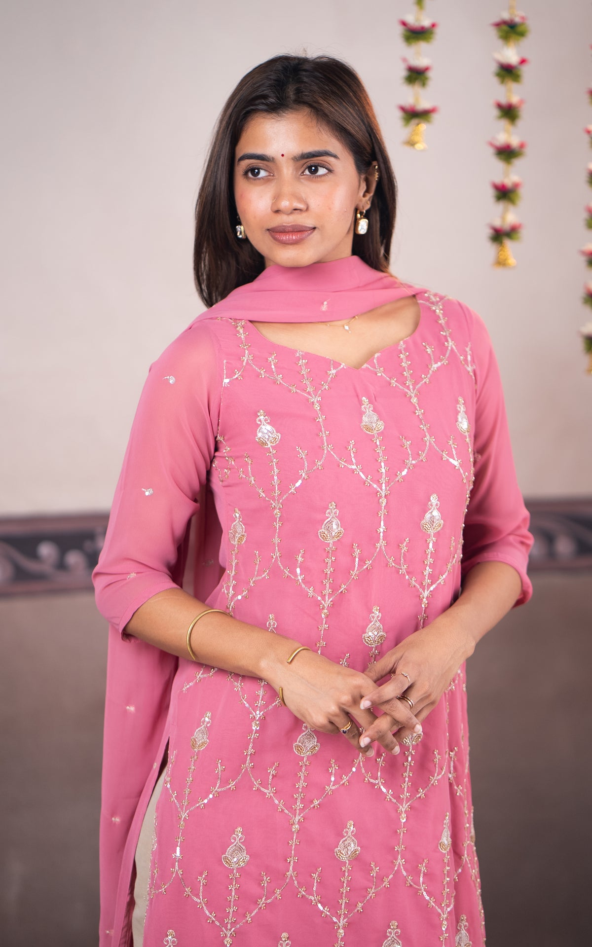 Stonework Light Pink (Kurti+Dupatta)