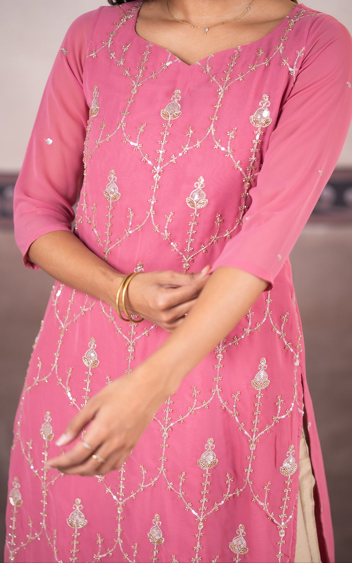 Stonework Light Pink (Kurti+Dupatta)