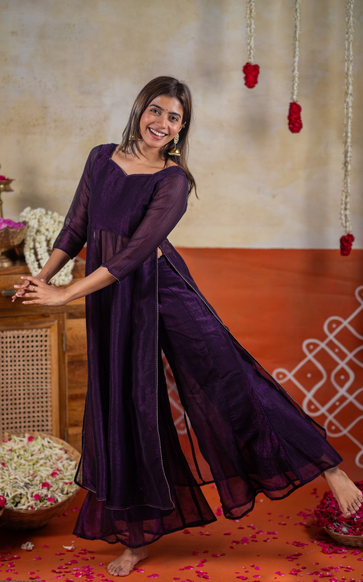 Sparkling Plain Violet (Kurti+Pant+Dupatta)