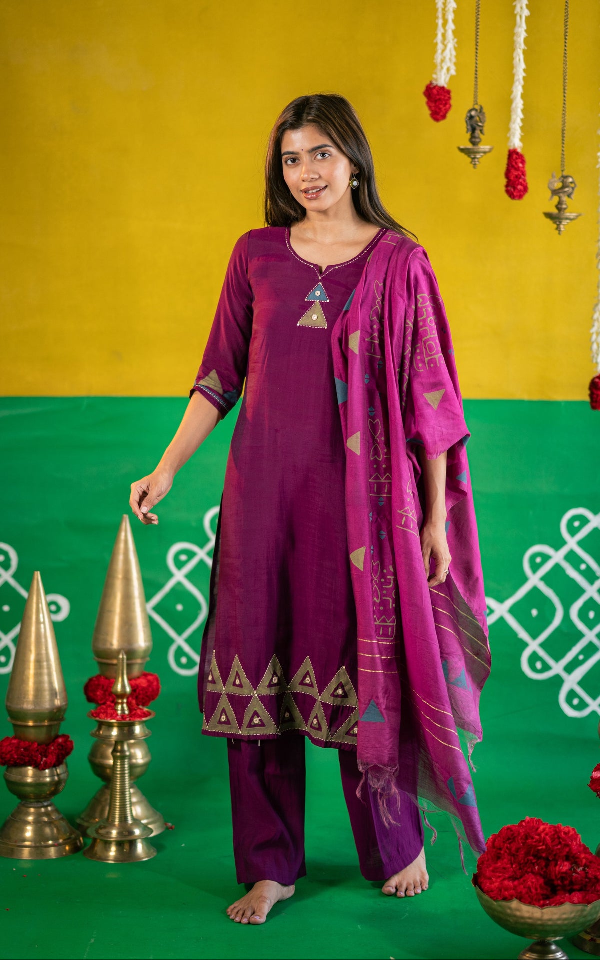 Diwali Casuals Handblock (Kurti+Pant+Dupatta)
