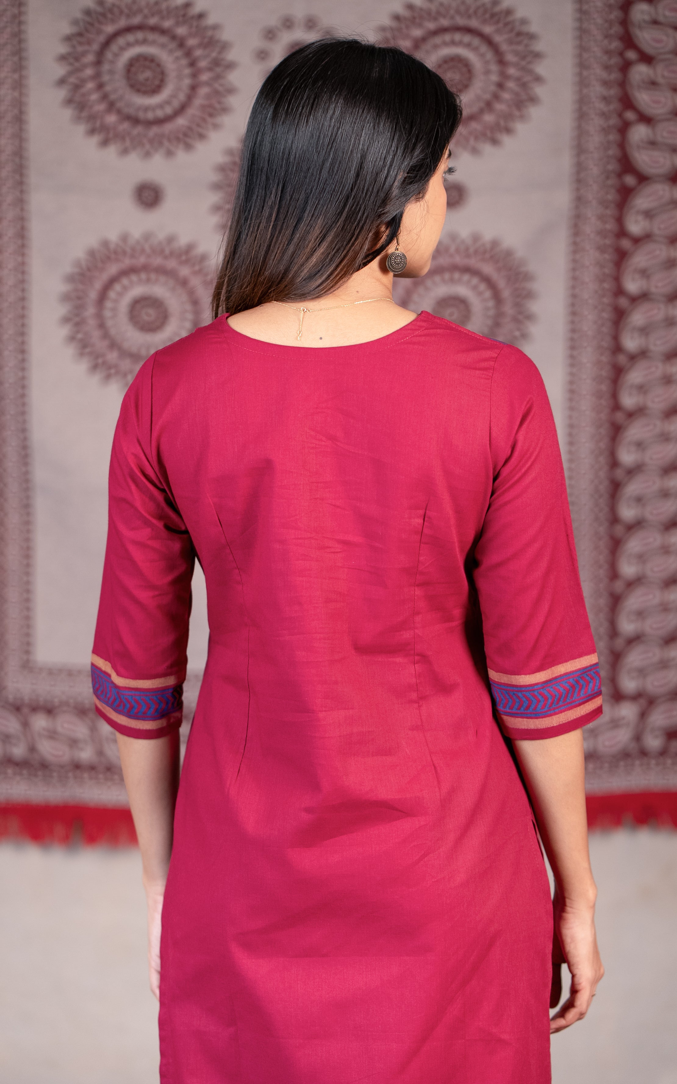 Maroon ethnic cotton kurti set for women