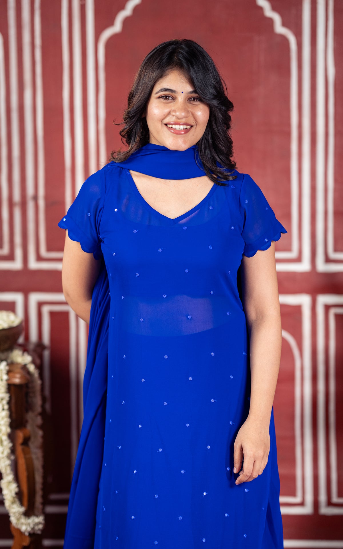 Minnale Petals Royal Blue (Kurti+Pant+Dupatta)