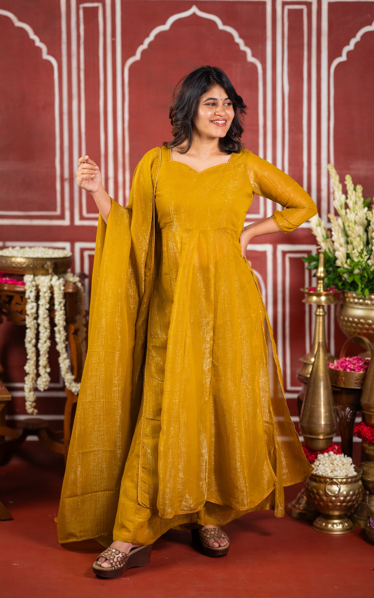 Sparkling Plain Mustard (Kurti+Pant+Dupatta)