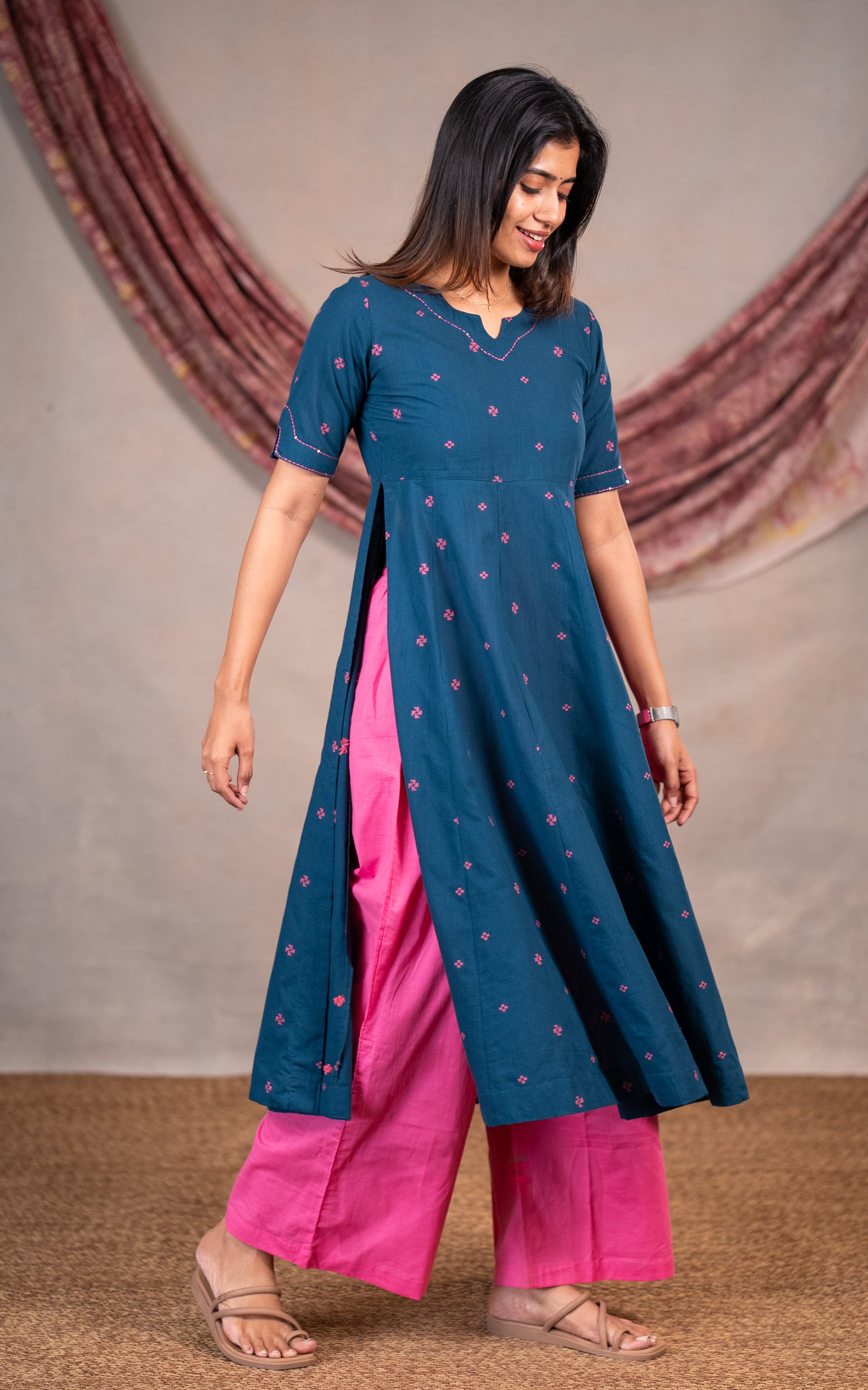 Casual Wear South Cotton Kurti With Double Pocket Palazzo