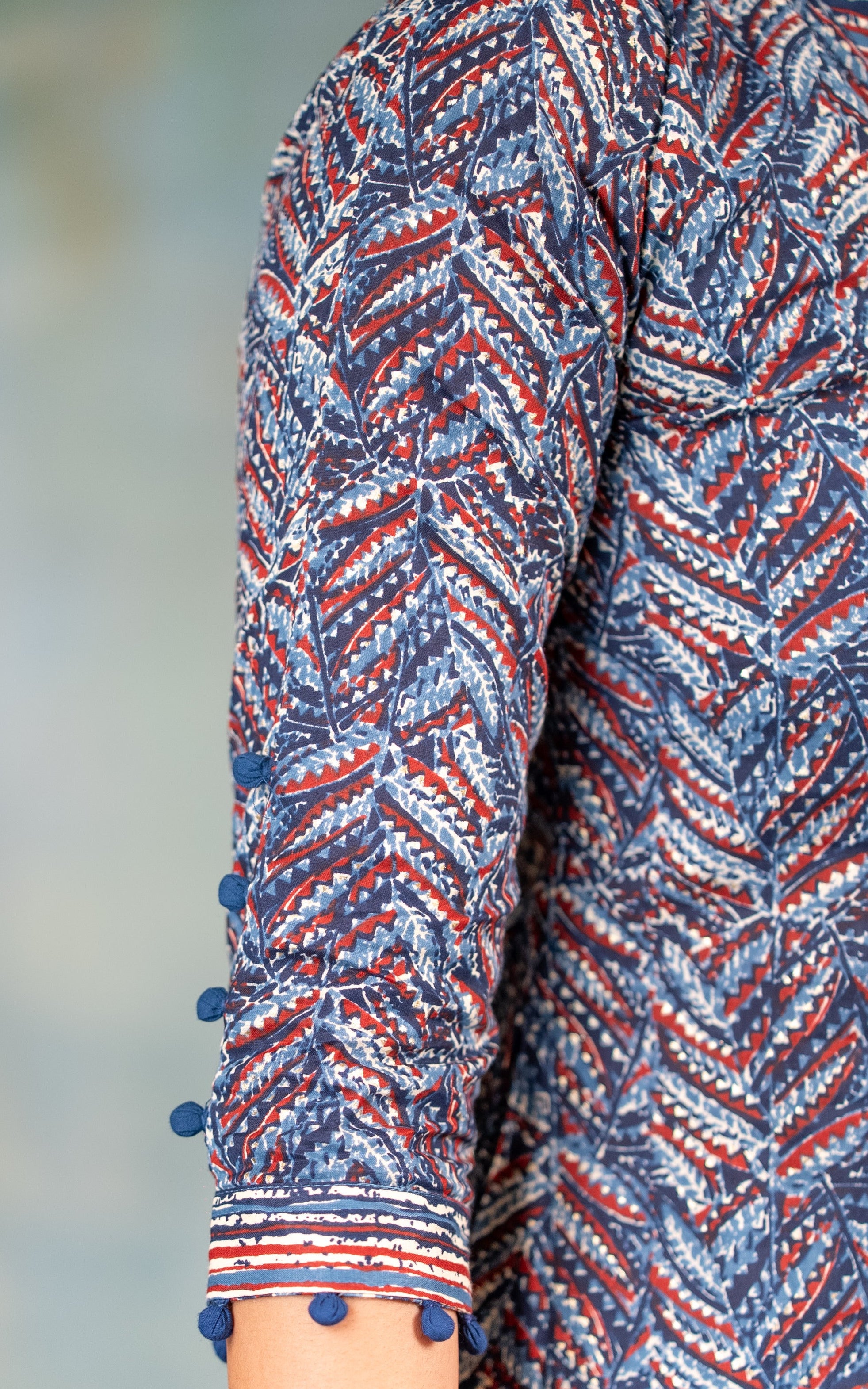 Traditional Printed Cotton Kurti With Potli Button Design