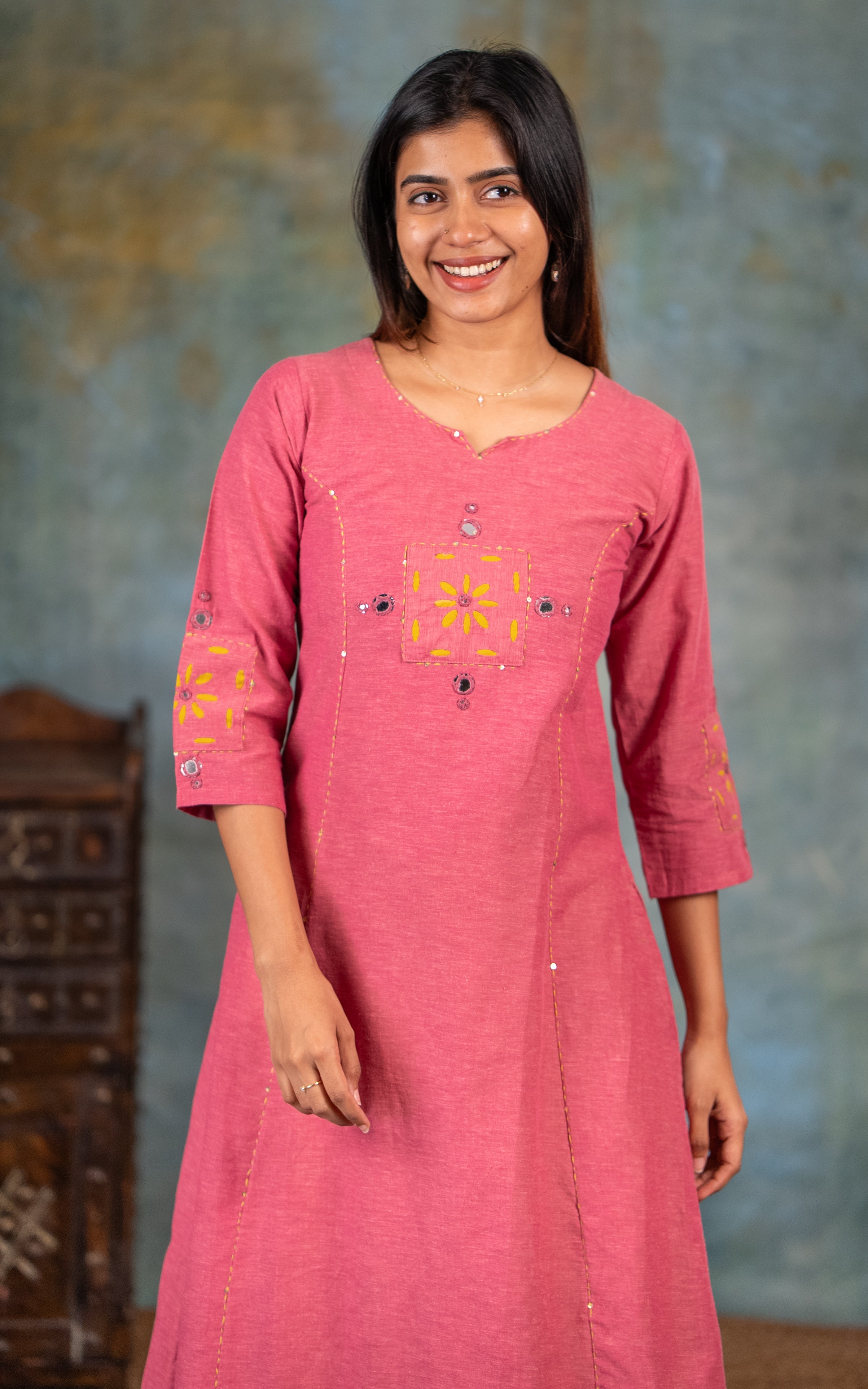 Cotton Aline Kurti with Side Slit