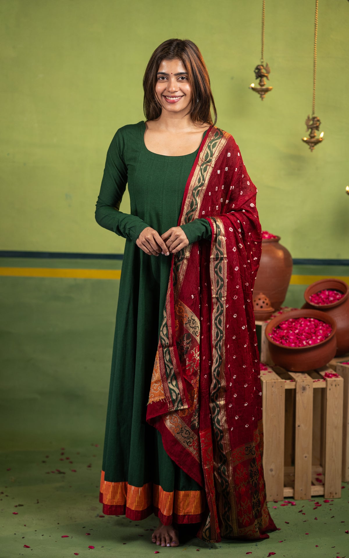 Yazhini Dark Green (Kurti+Dupatta)