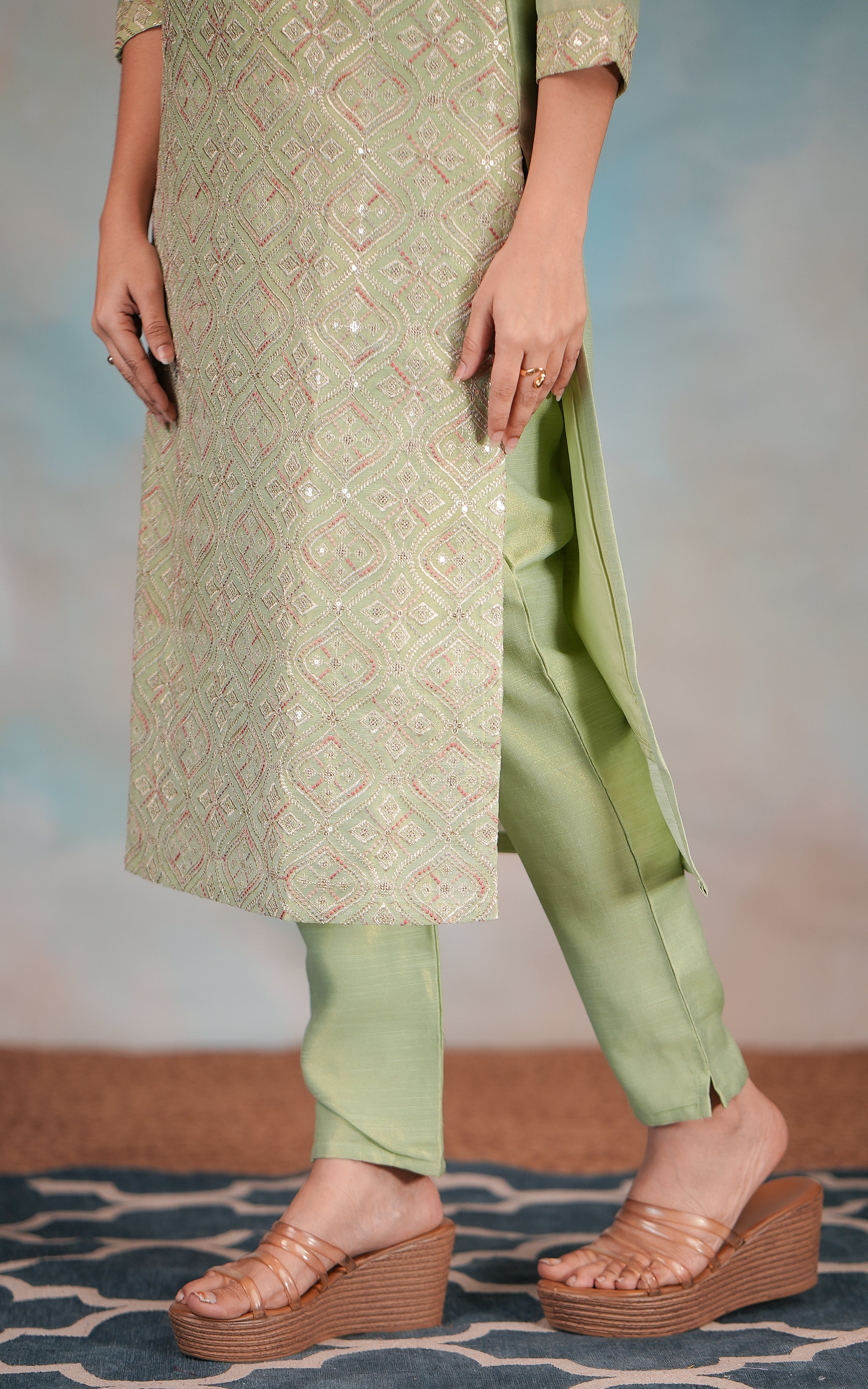 Elegant art silk side slit kurti set for women