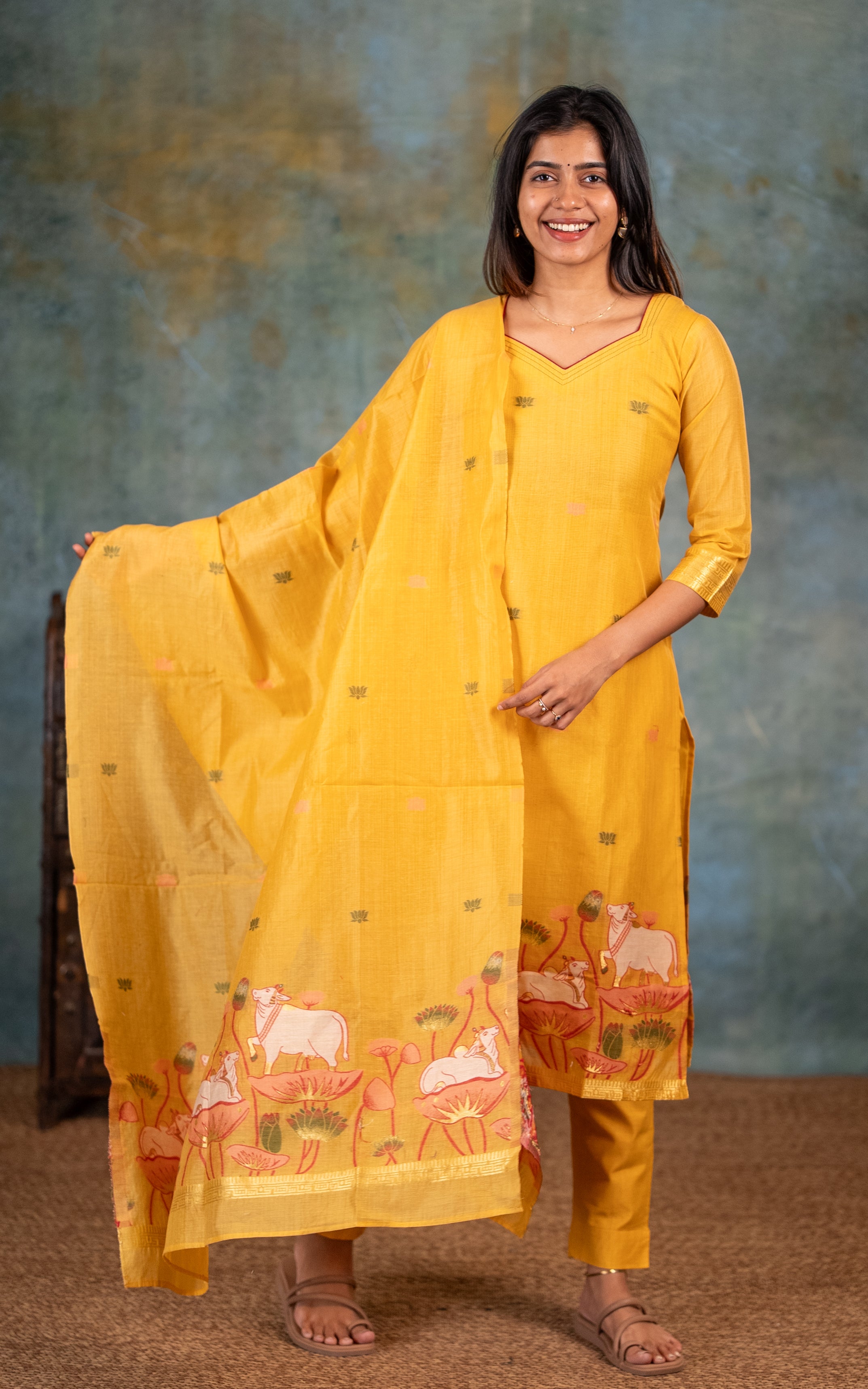 Festive wear chanderi printed kurti set for women