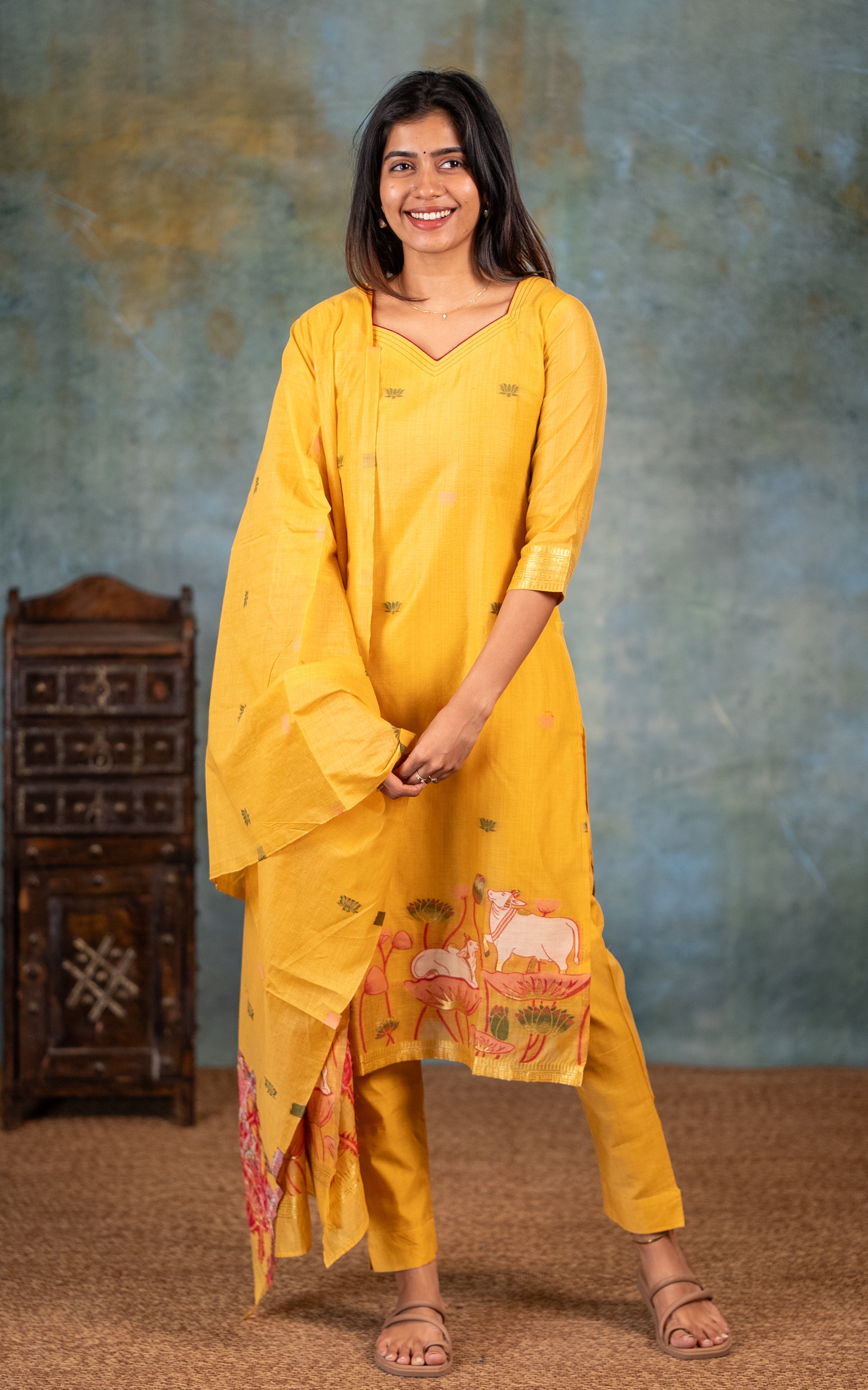 Traditional chanderi kurti with dupatta set for women
