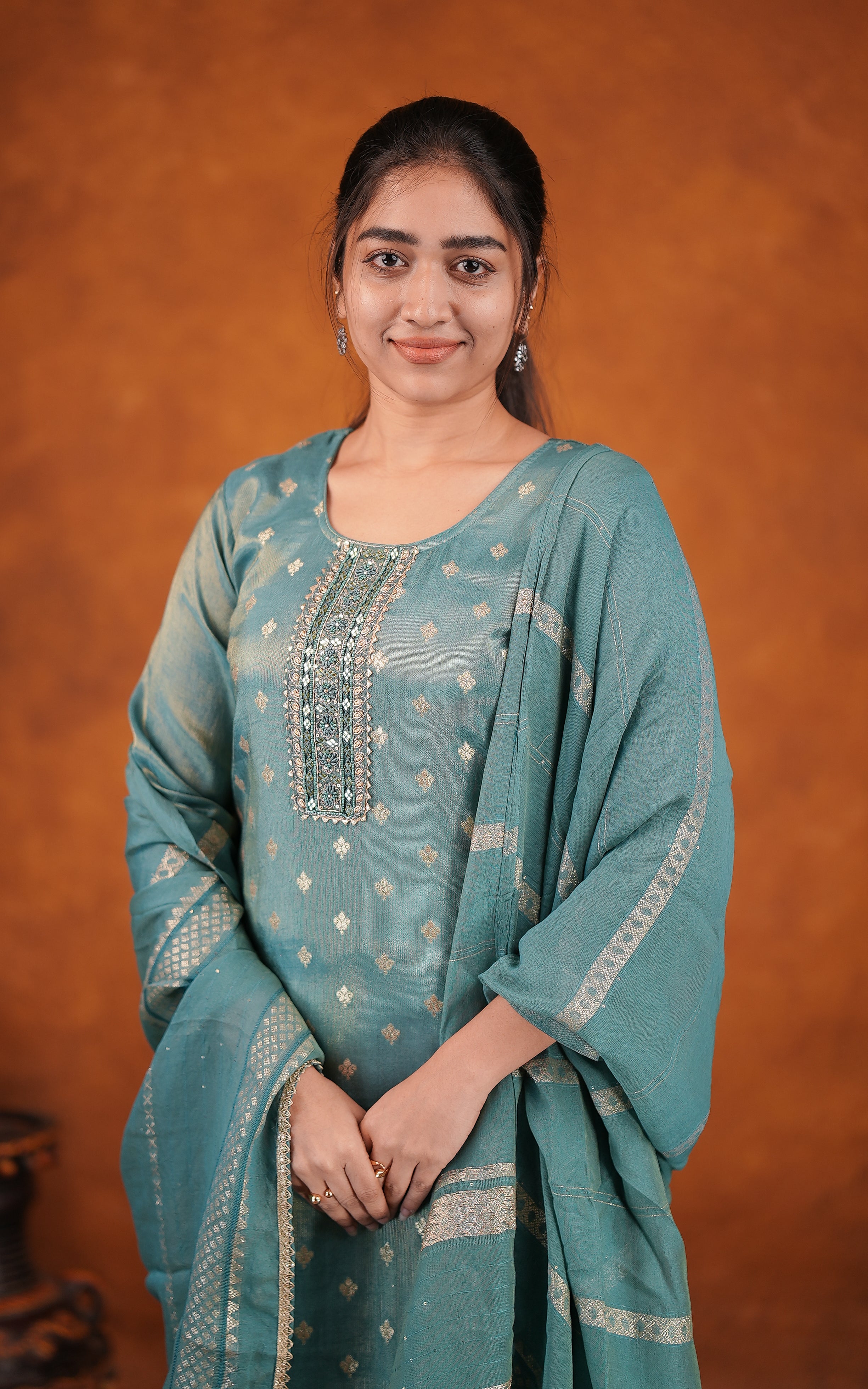 Zari embroidered art silk side slit kurti for women