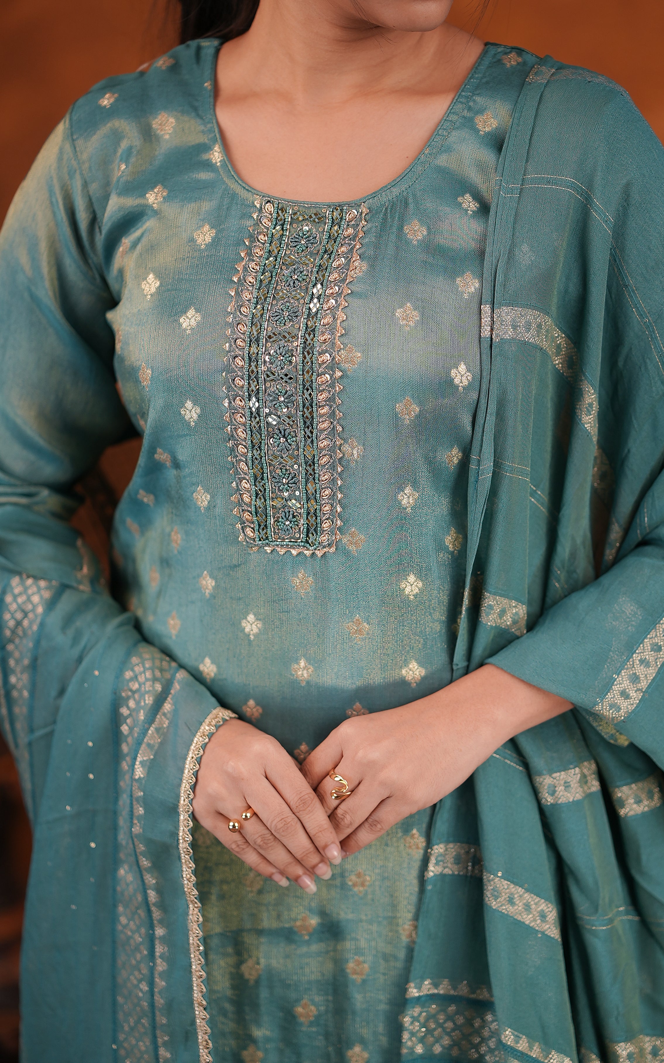 Art silk kurti with lace border dupatta for women