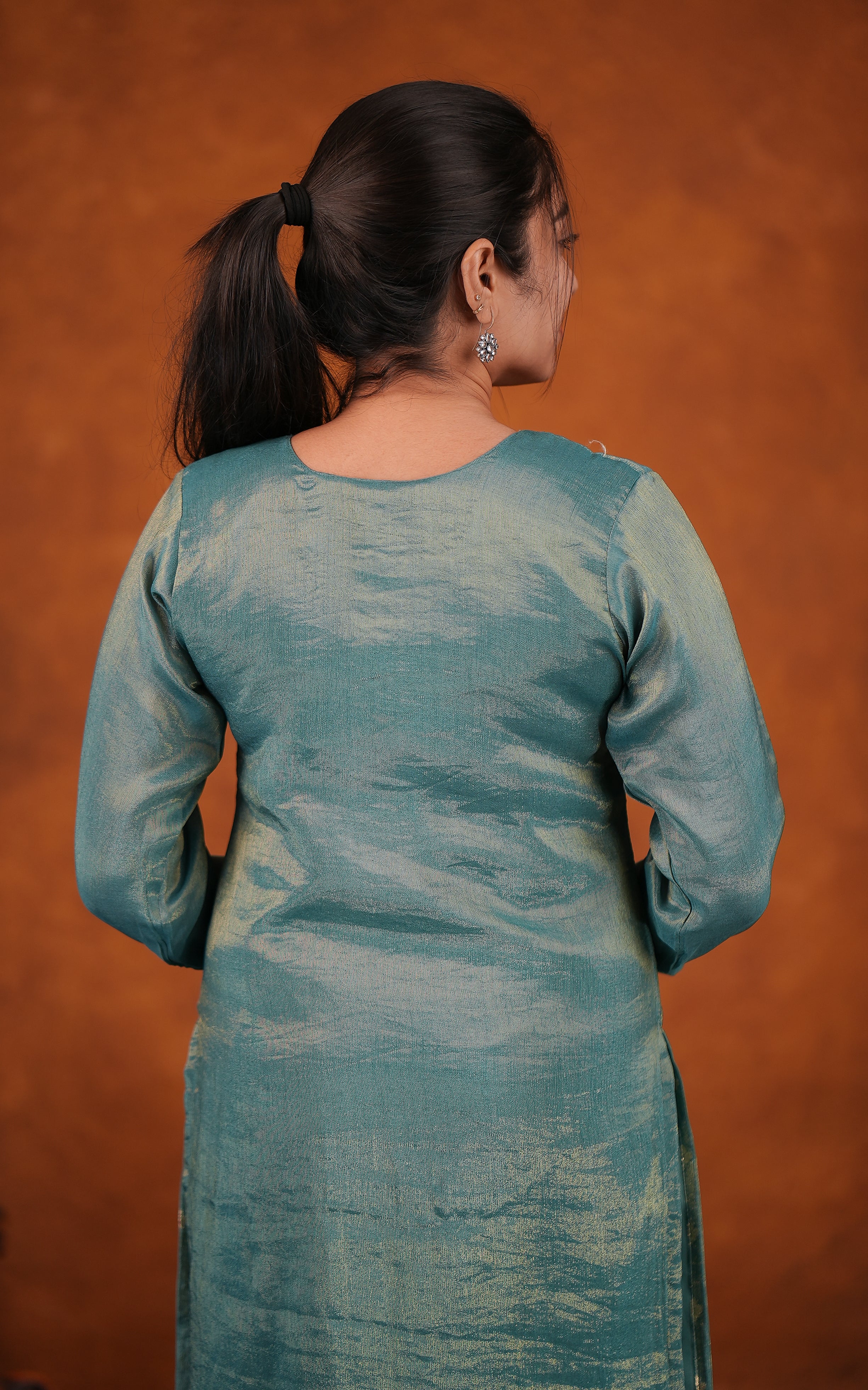 Festive wear teal green art silk kurti set for women